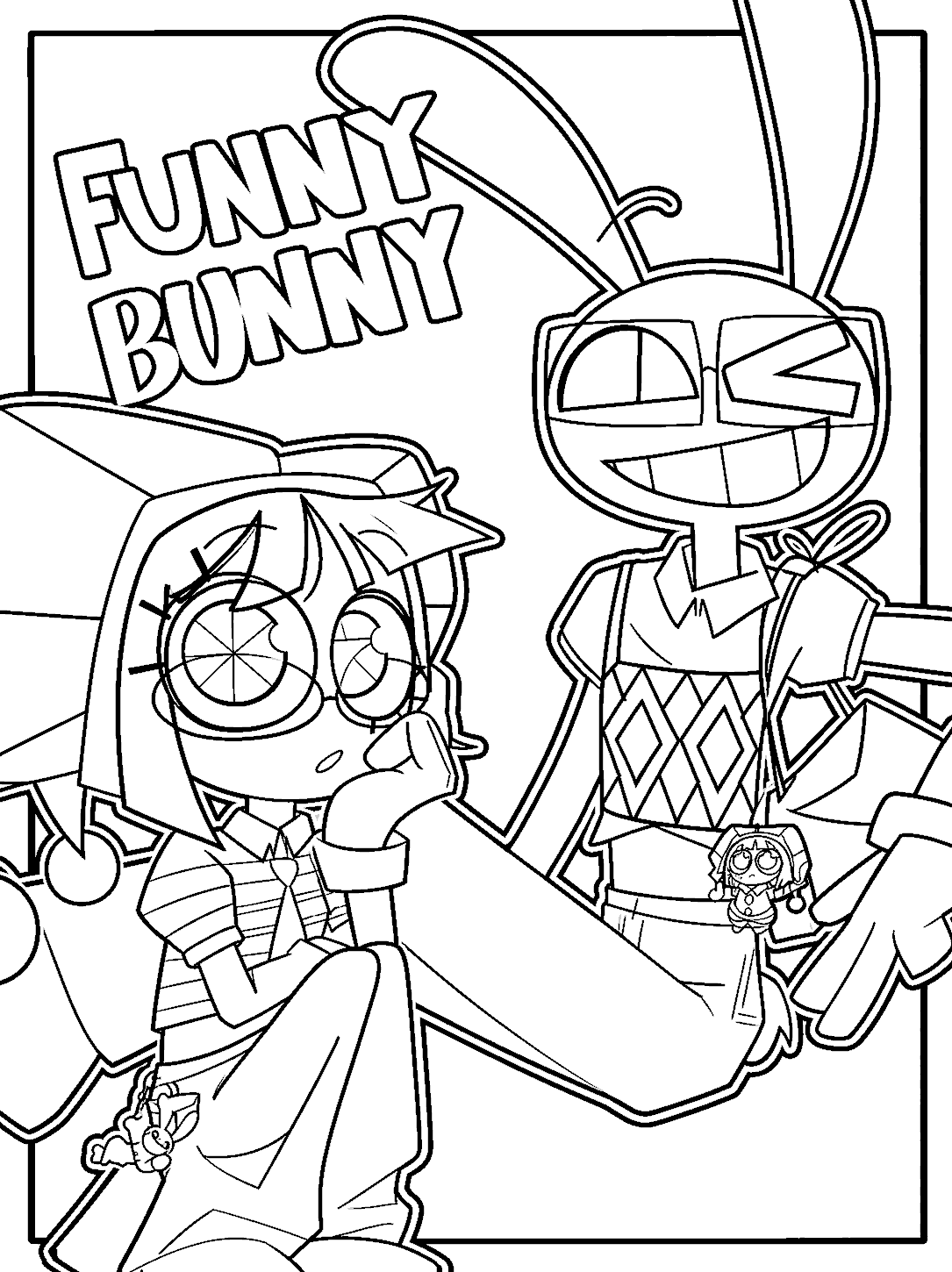 glasses pomni and jax funny bunny poster for kids tadc the amazing digital circus line art