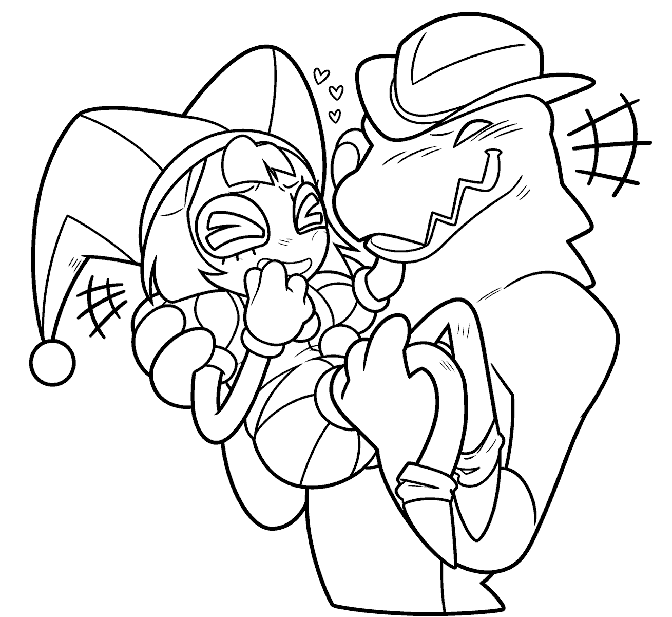 gummigoo holding pomni happy scene for kids tadc the amazing digital circus line art