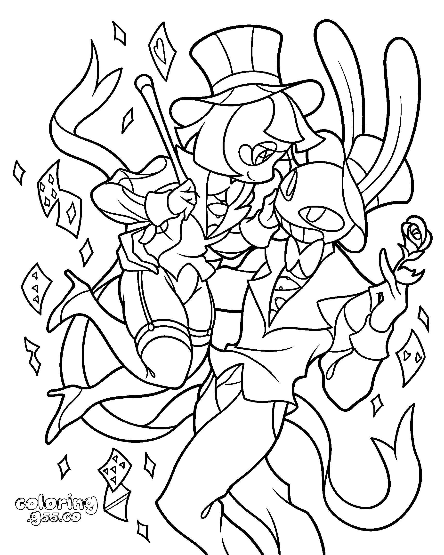 jax and pomni magician duo performing circus magic trick for kids tadc the amazing digital circus line art