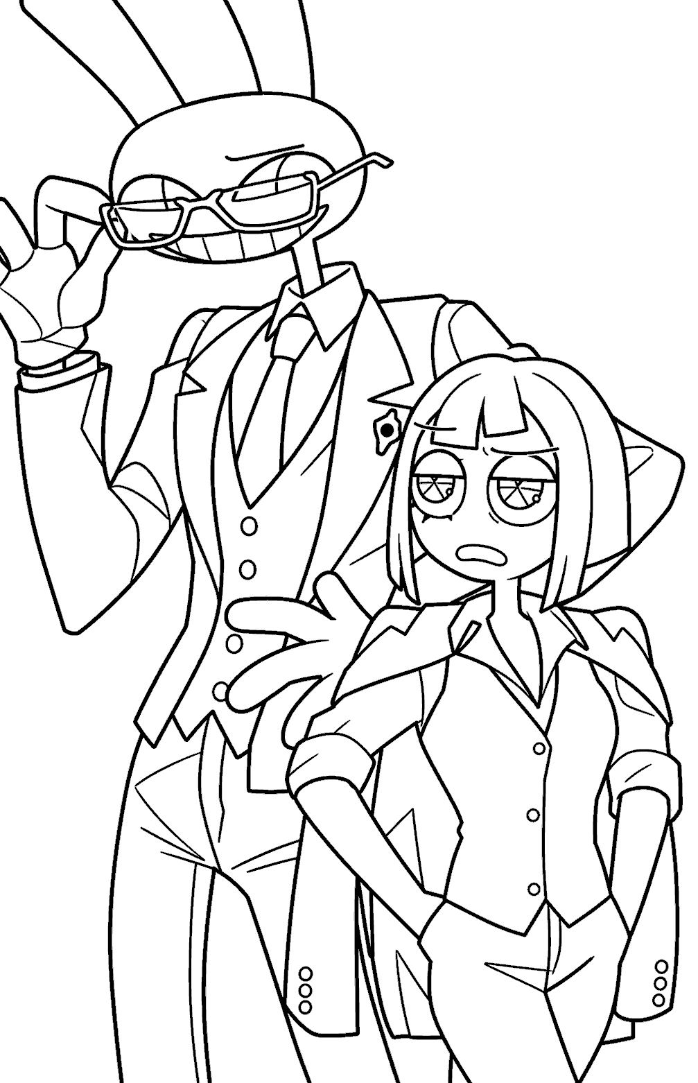 jax and pomni office suits professional style for kids tadc the amazing digital circus line art