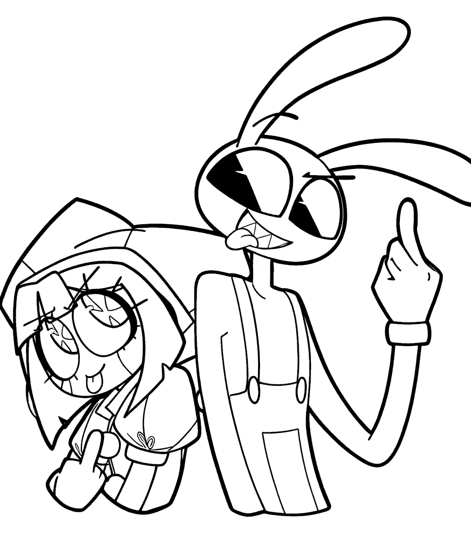 jax and pomni silly faces back to back for kids tadc the amazing digital circus line art