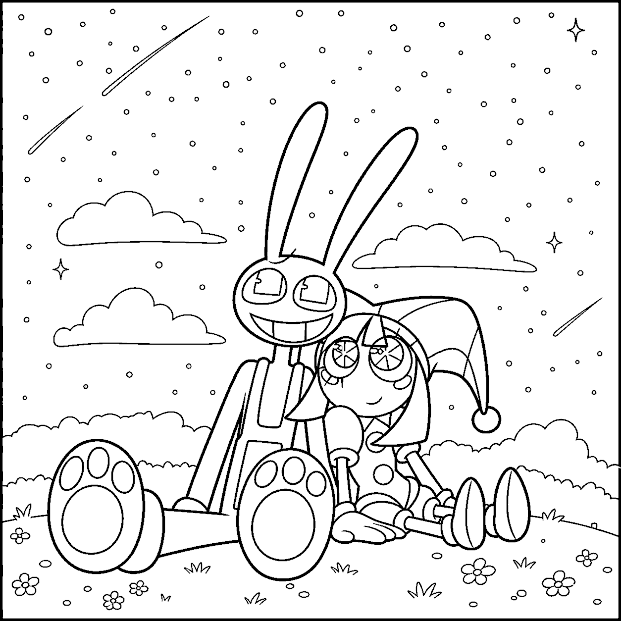 jax and pomni stargazing night sky for kids tadc the amazing digital circus line art