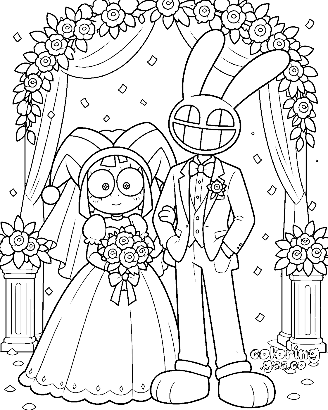 jax and pomni wedding ceremony for kids tadc the amazing digital circus line art