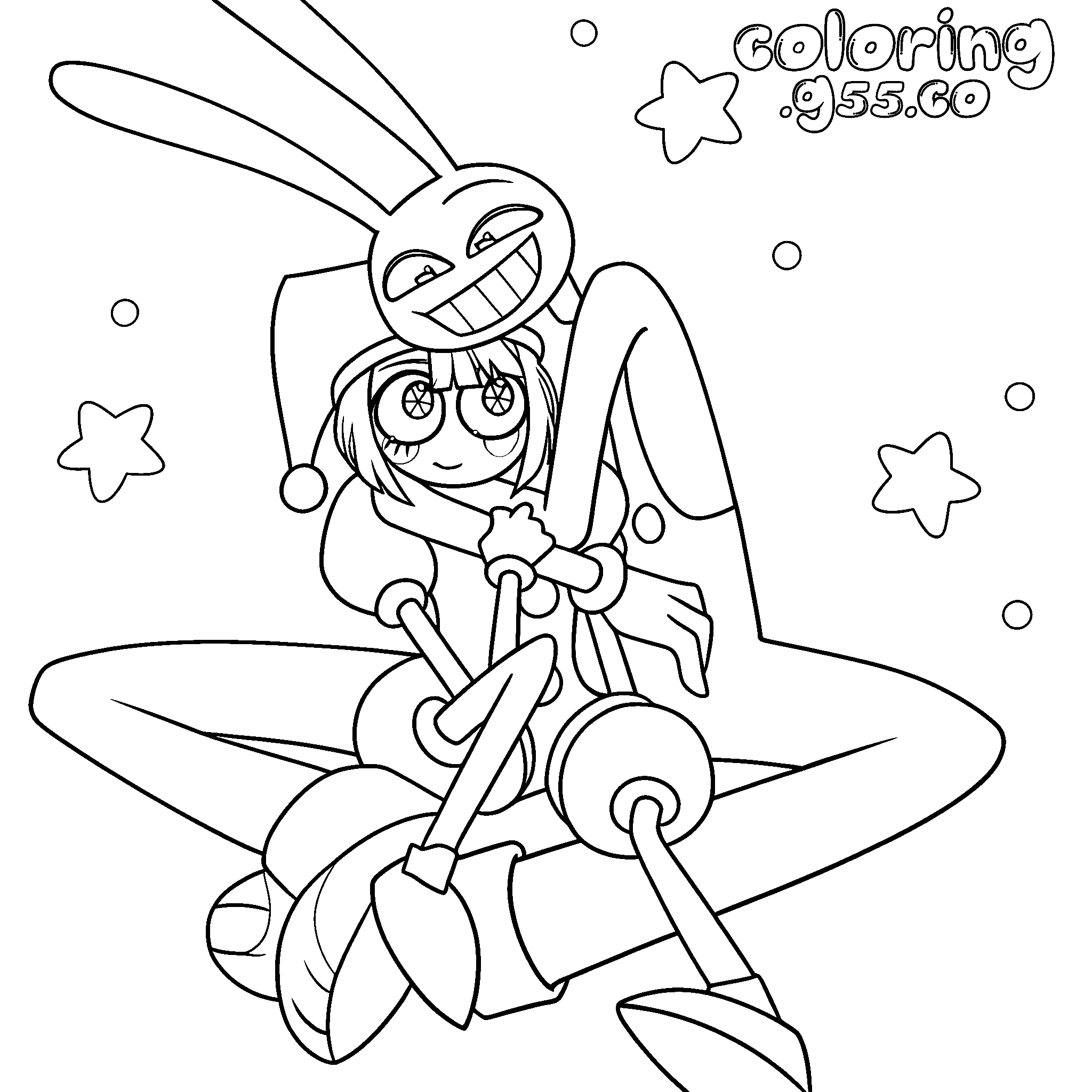 jax clinging to pomni back for kids tadc the amazing digital circus line art
