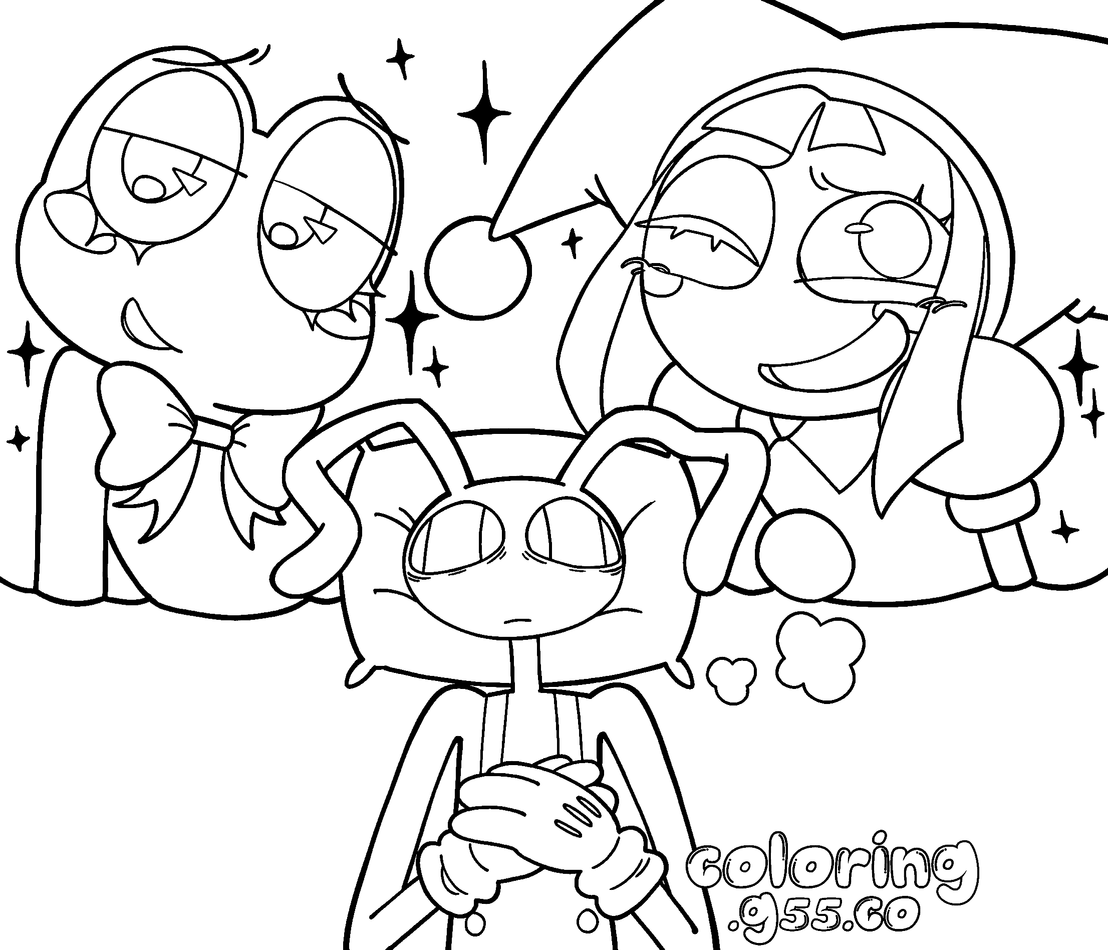 jax sleeping dream with pomni and ribbit for kids tadc the amazing digital circus line art