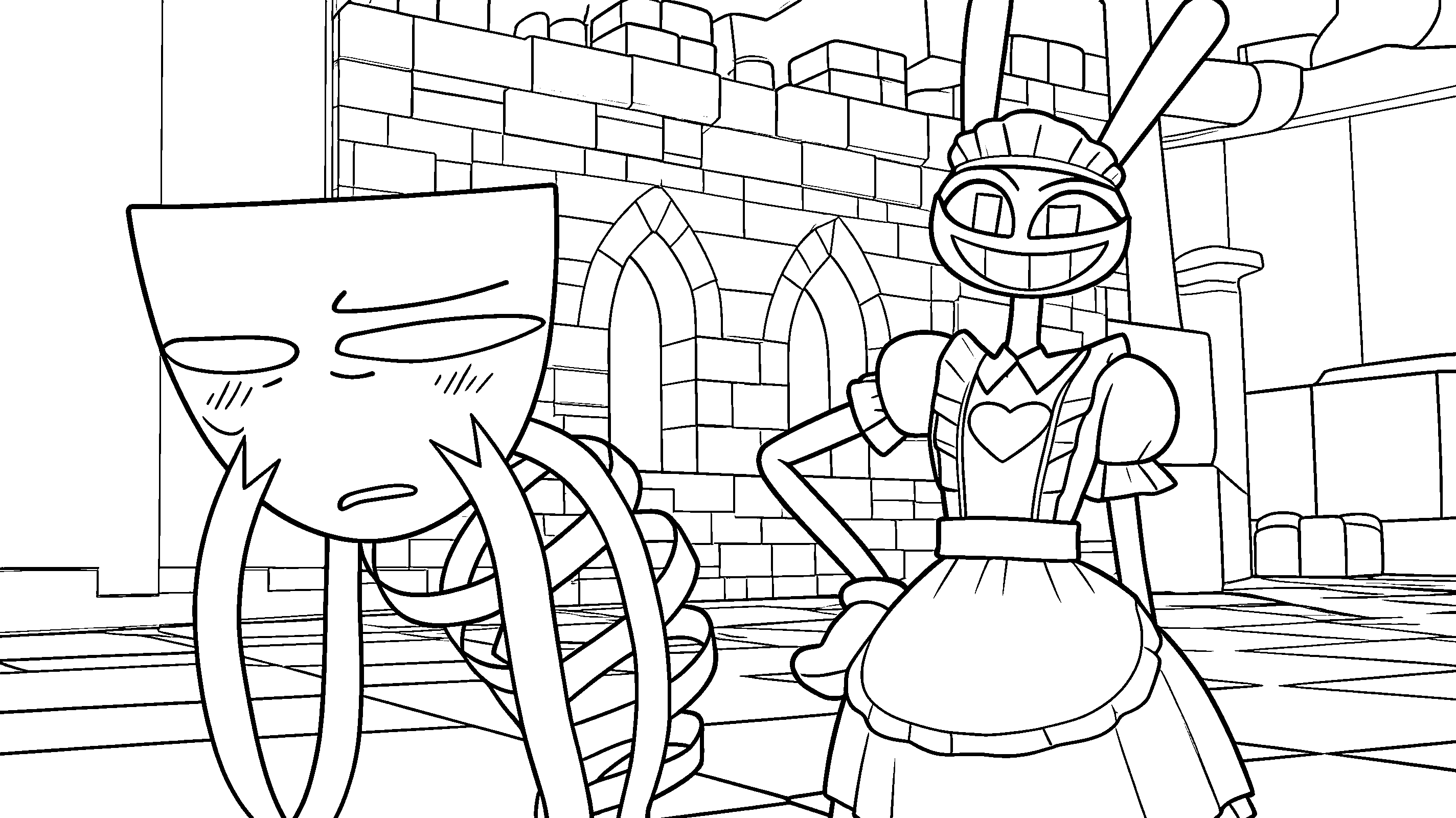 maid outfit jax and sad gangle castle hall for kids tadc the amazing digital circus line art