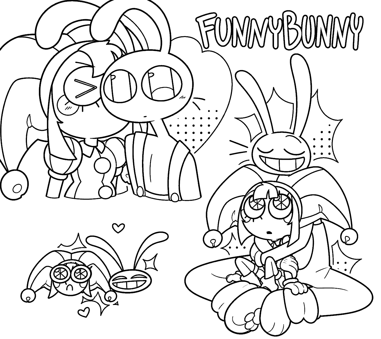pomni and jax cute chibi chasetoon for kids tadc the amazing digital circus line art