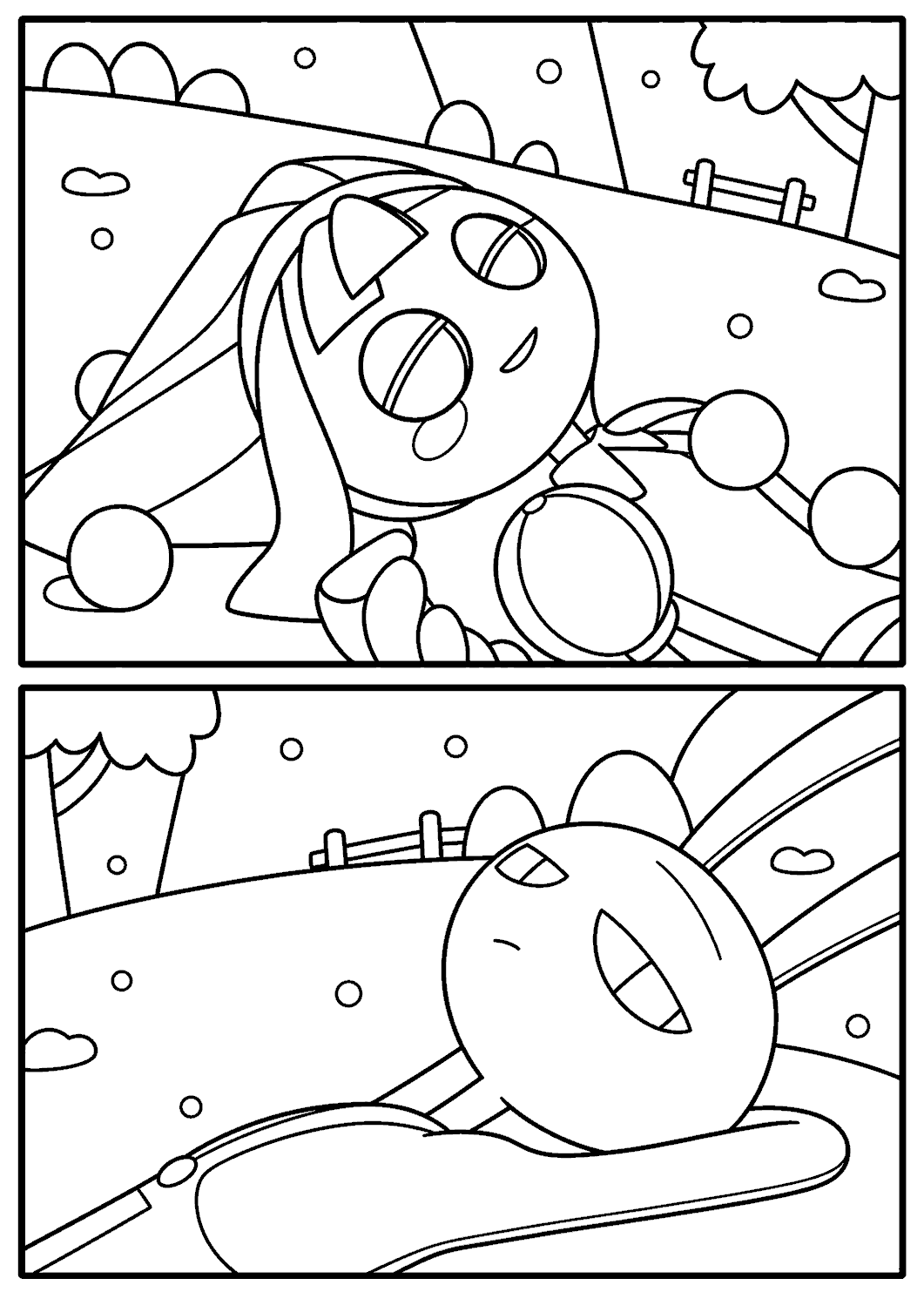 pomni and jax lying on grass park scene for kids tadc the amazing digital circus line art