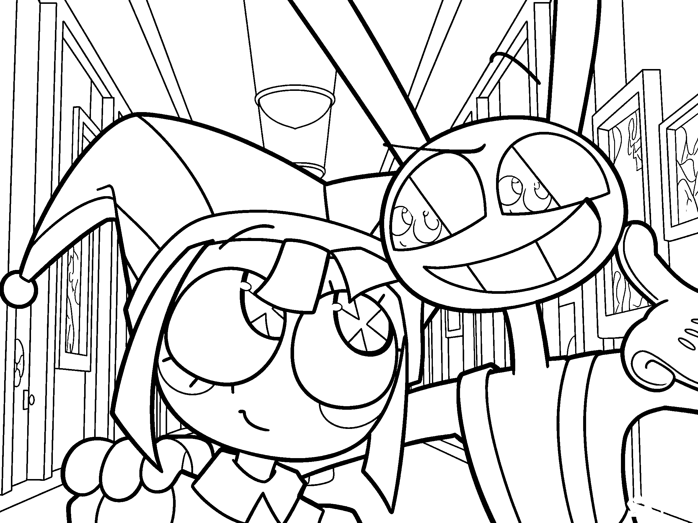 pomni and jax selfie photo fun for kids tadc the amazing digital circus line art