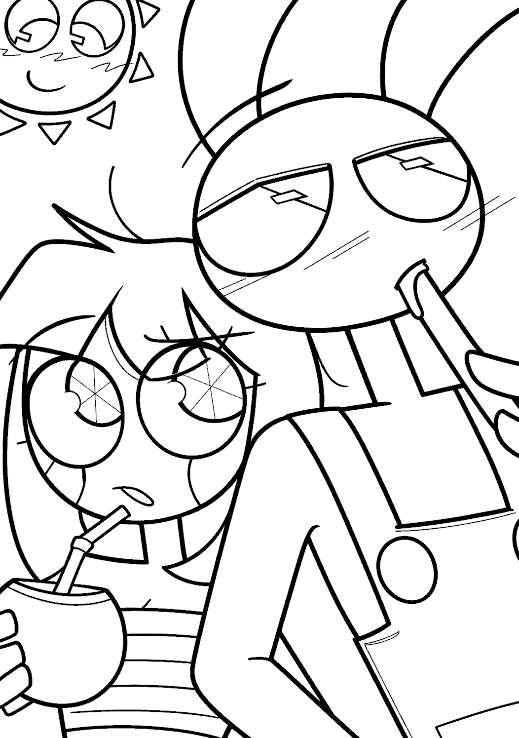 pomni and jax summer vacation drinks for kids tadc the amazing digital circus line art