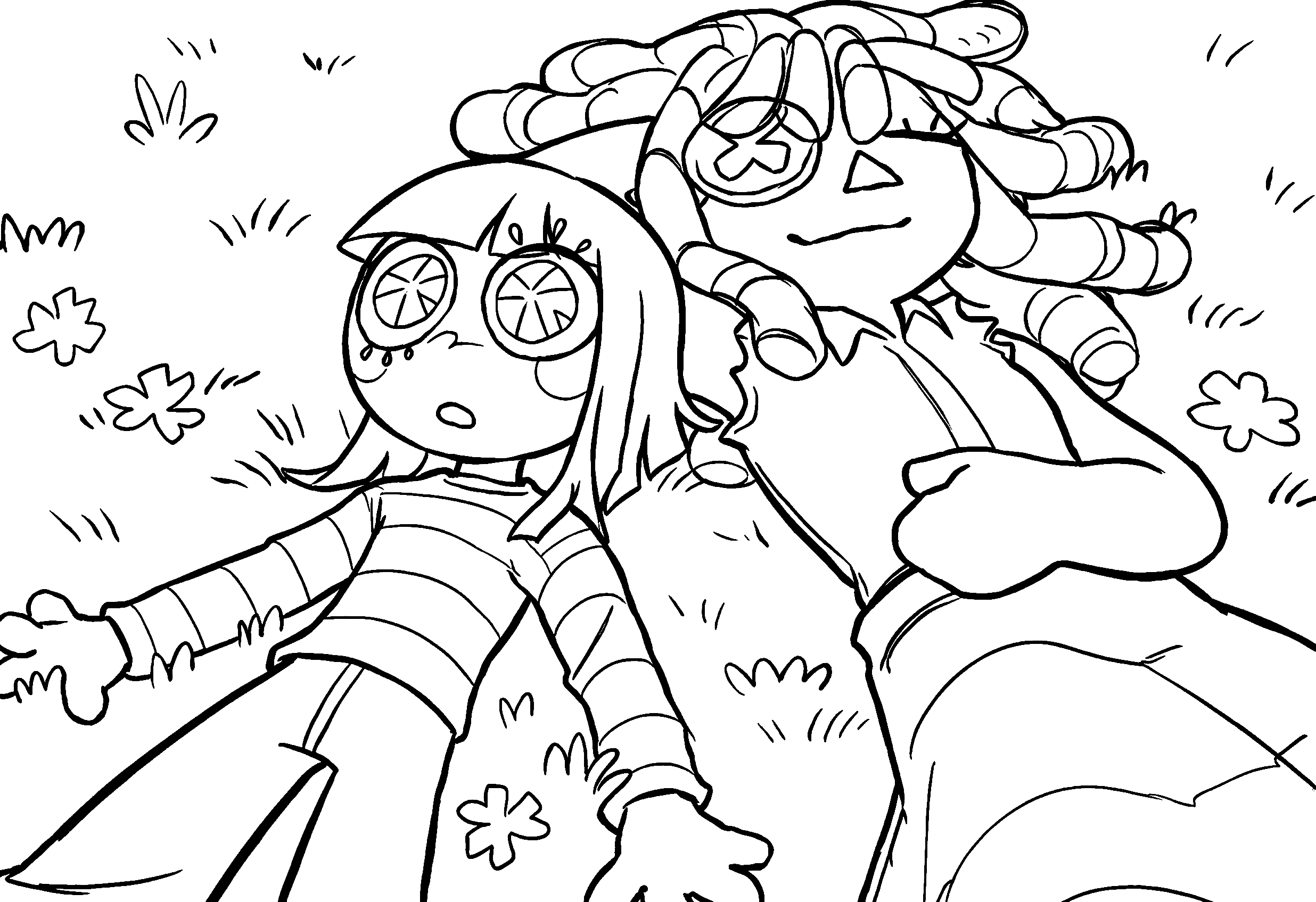 pomni and ragatha lying on grass for kids tadc the amazing digital circus line art