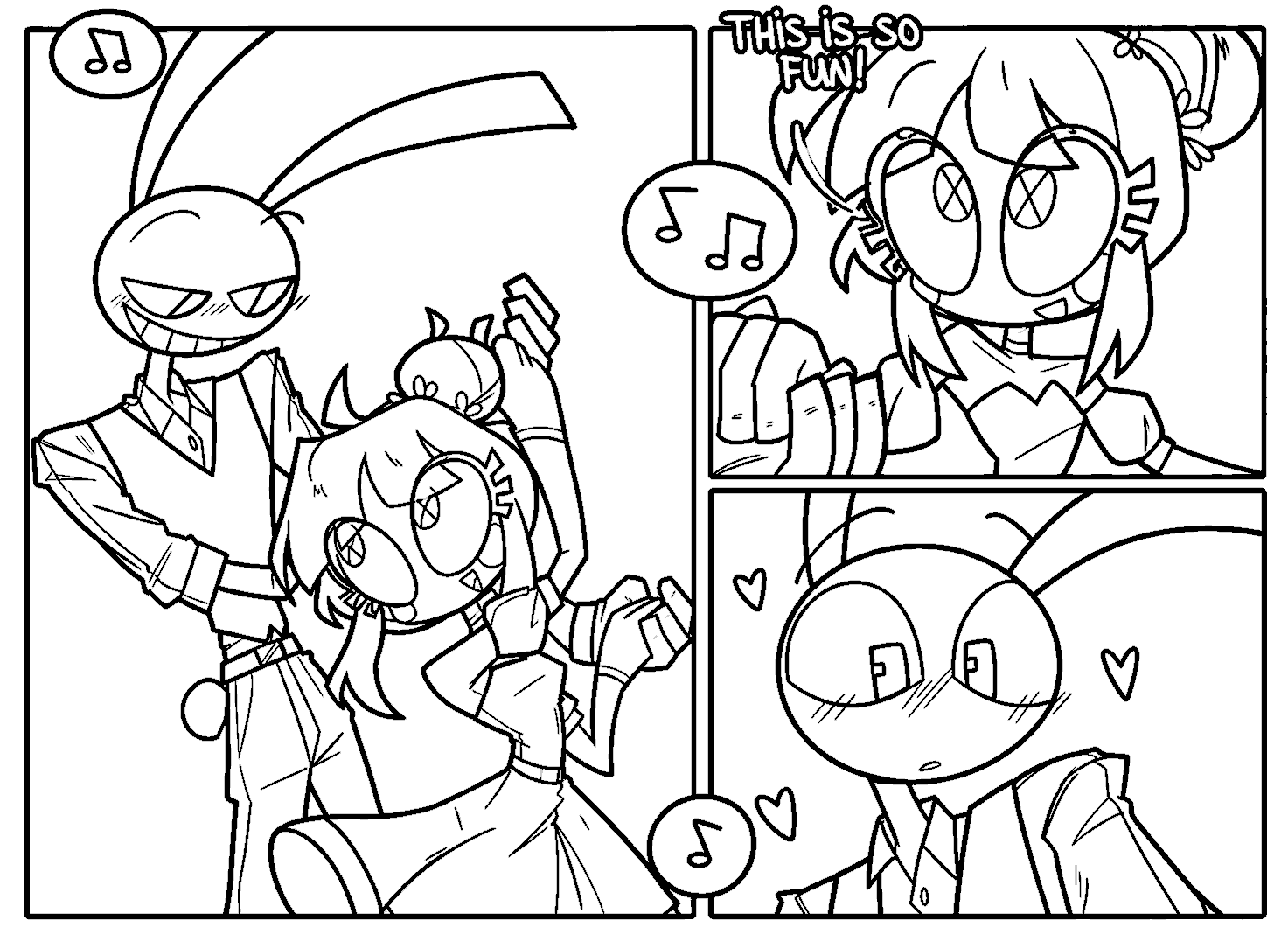 pomni dancing jax blushing hearts comic panels for kids tadc the amazing digital circus line art