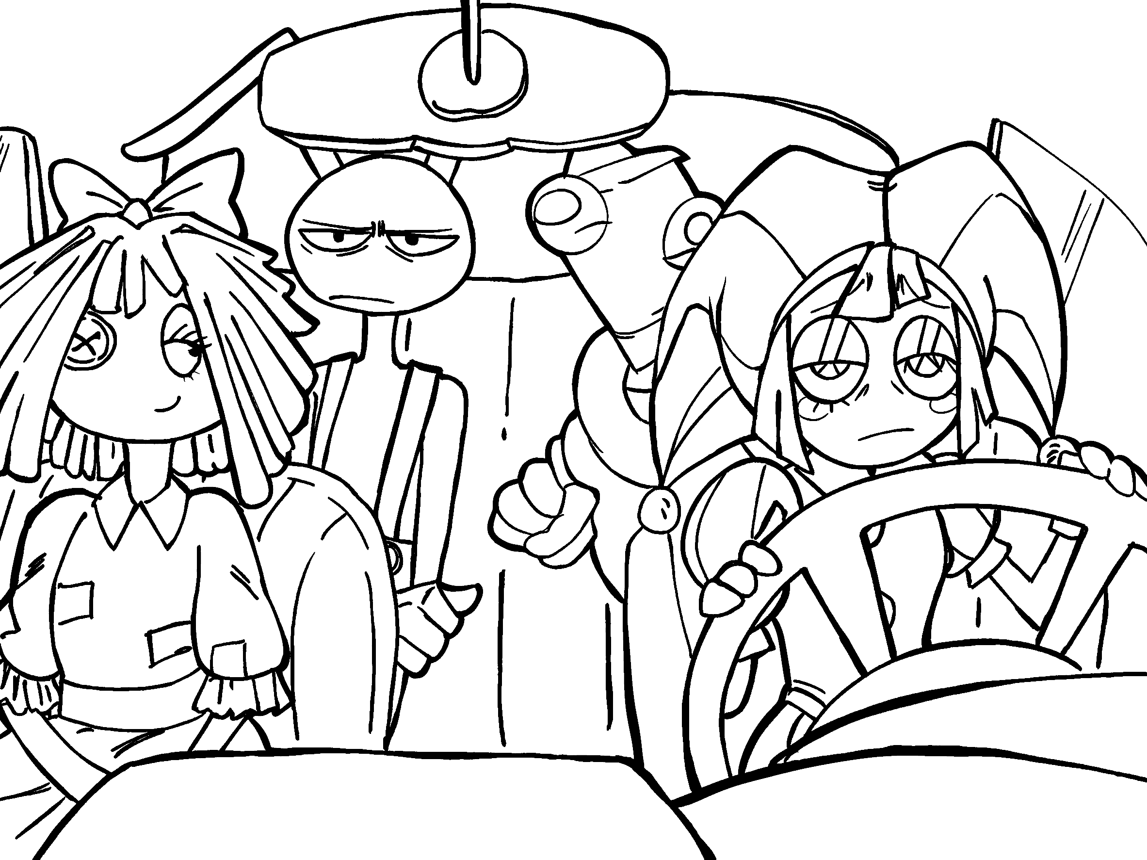 pomni driving car crew road trip for kids tadc the amazing digital circus line art