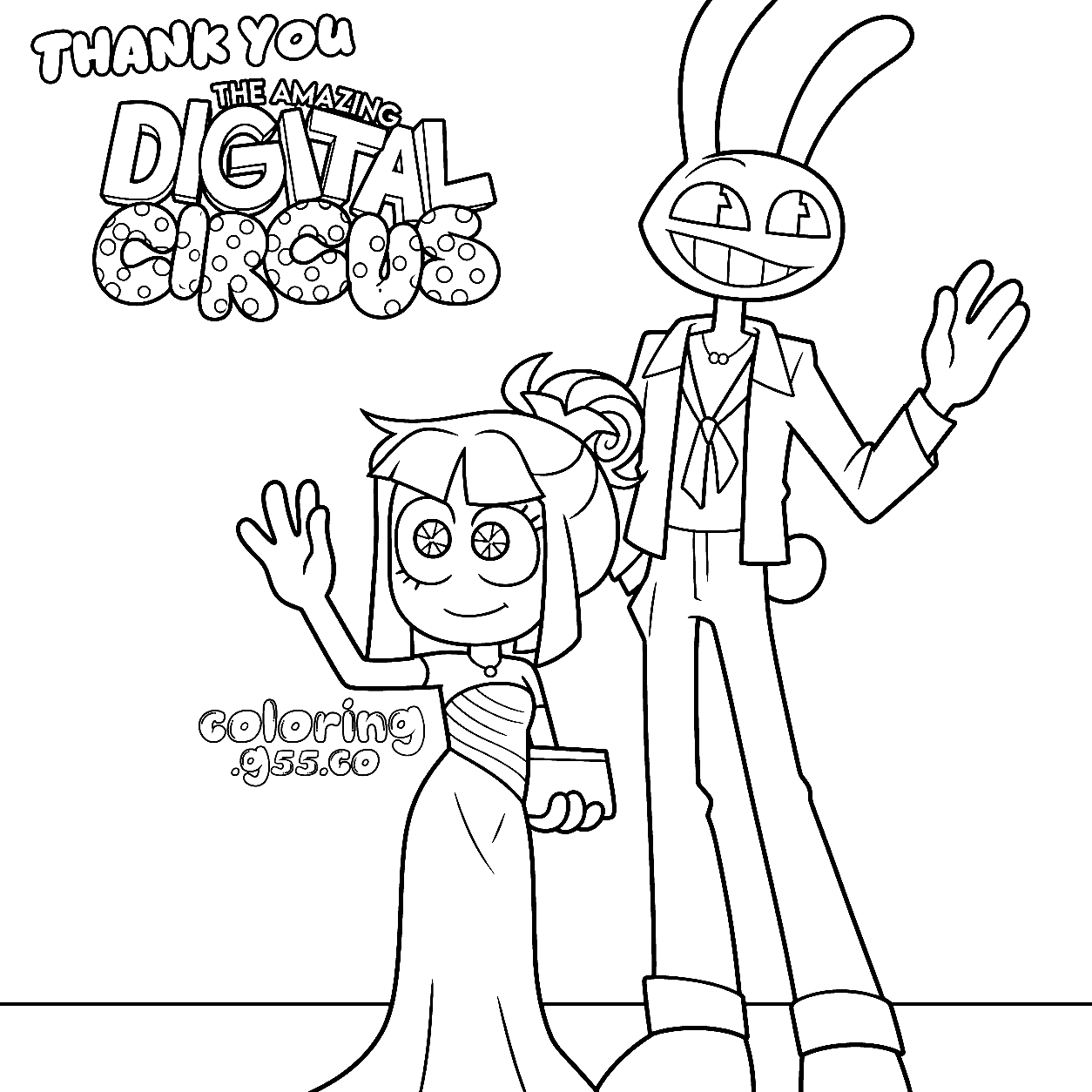 pomni evening gown and jax waving for kids tadc the amazing digital circus line art