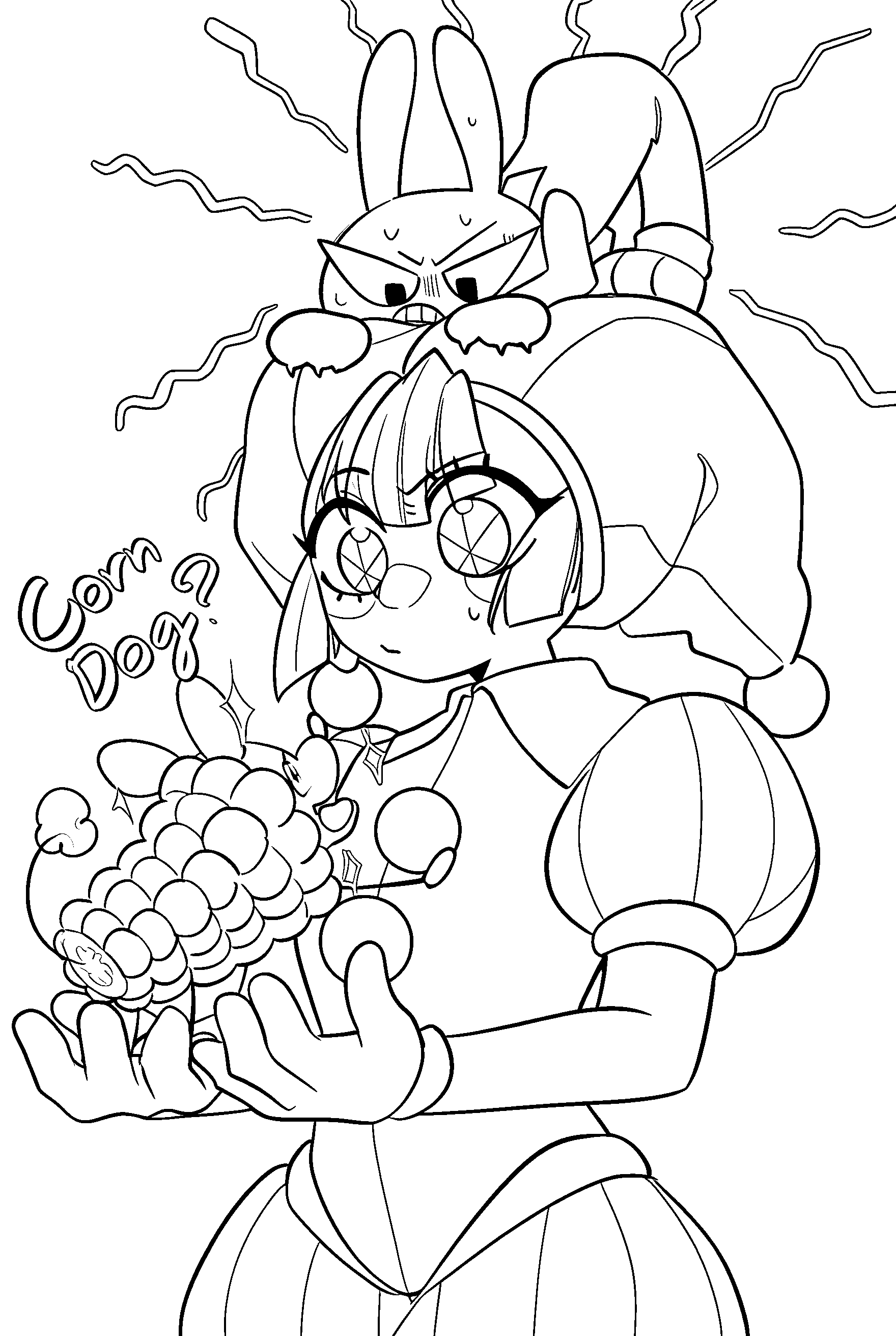 pomni holding corn jax on head for kids tadc the amazing digital circus line art