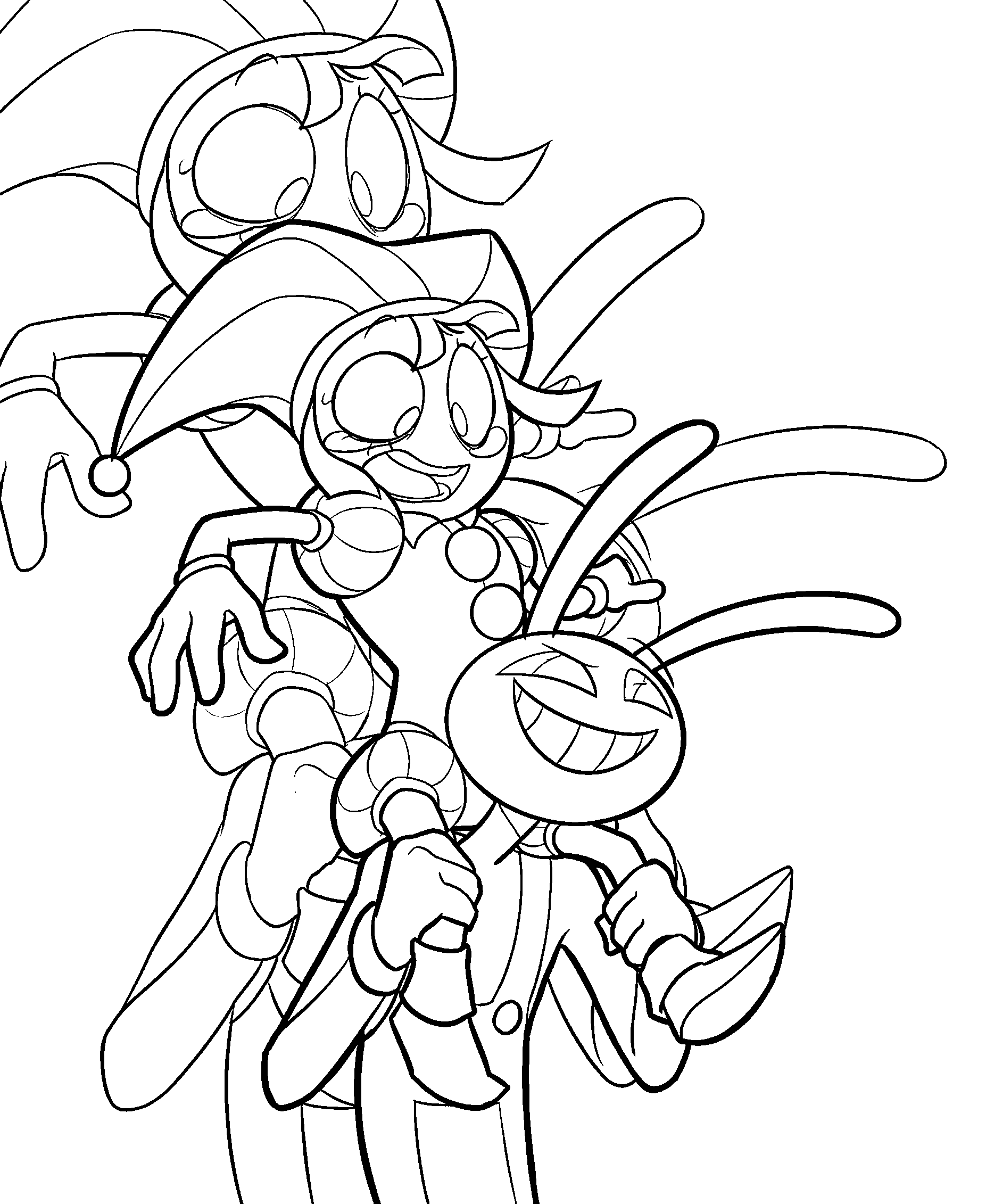 pomni piggyback on jax clone effect for kids tadc the amazing digital circus line art