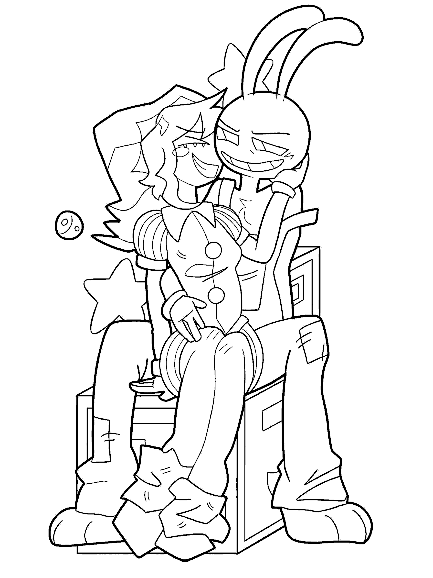 pomni sitting on jax lap circus box for kids tadc the amazing digital circus line art