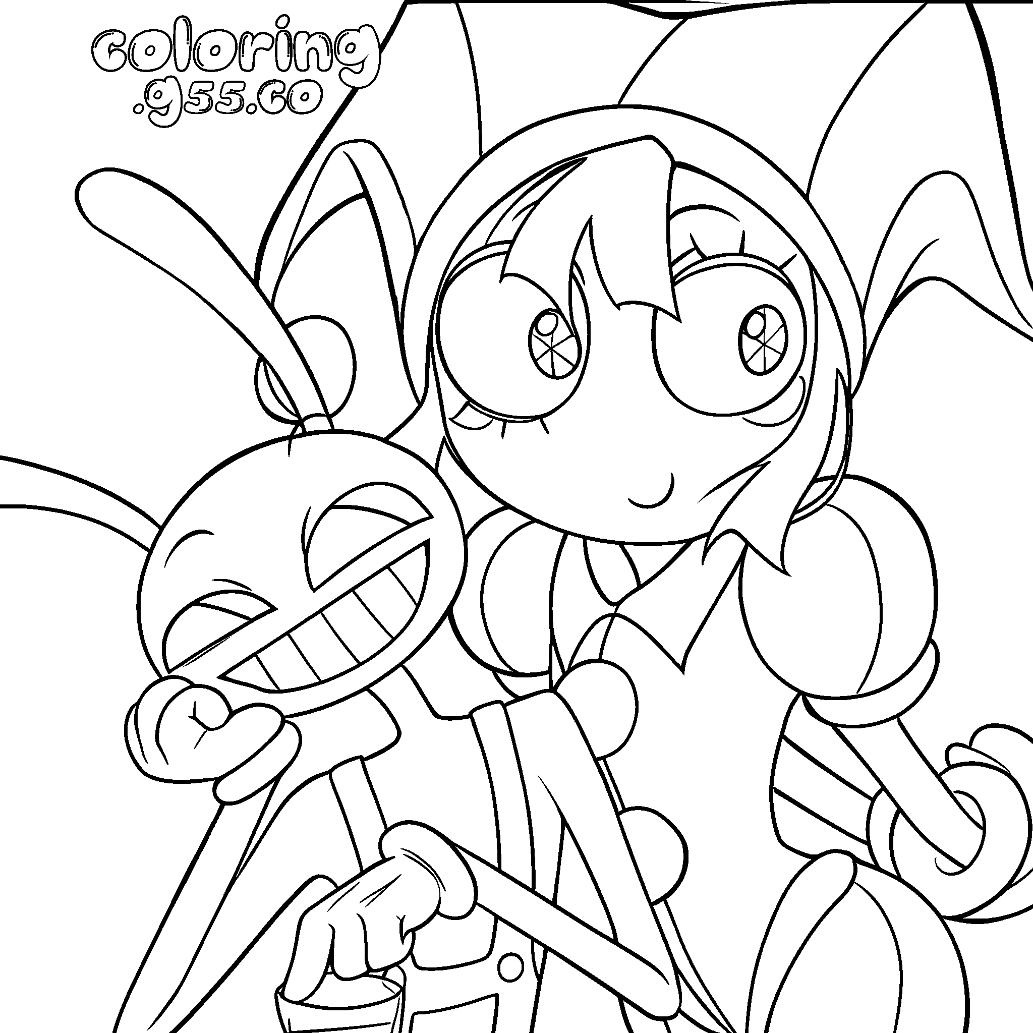 pomni standing behind grinning jax for kids tadc the amazing digital circus line art