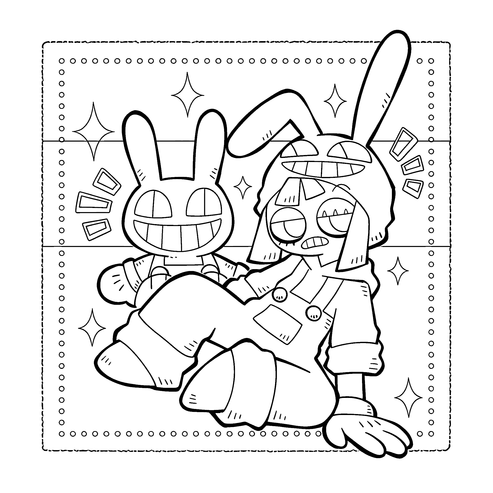 pomni wearing jax bunny hoodie plush doll for kids tadc the amazing digital circus line art