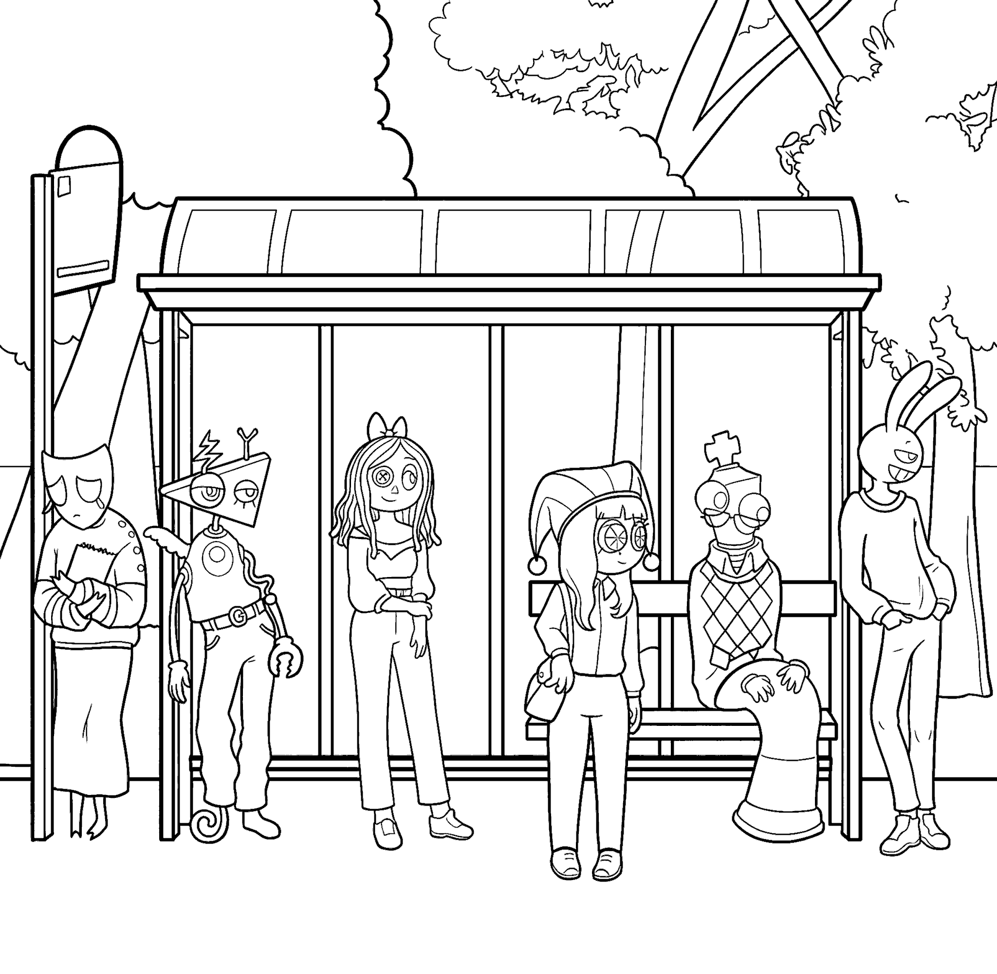 real life cast bus stop finale for kids tadc the amazing digital circus line art