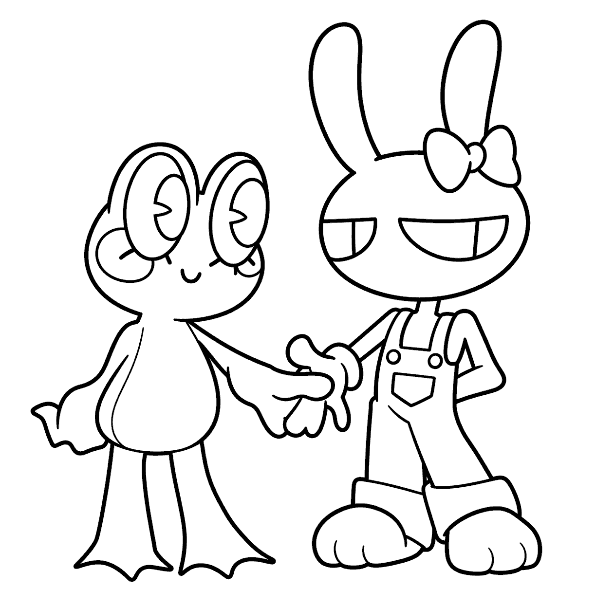 ribbit frog and jax shaking hands for kids tadc the amazing digital circus line art