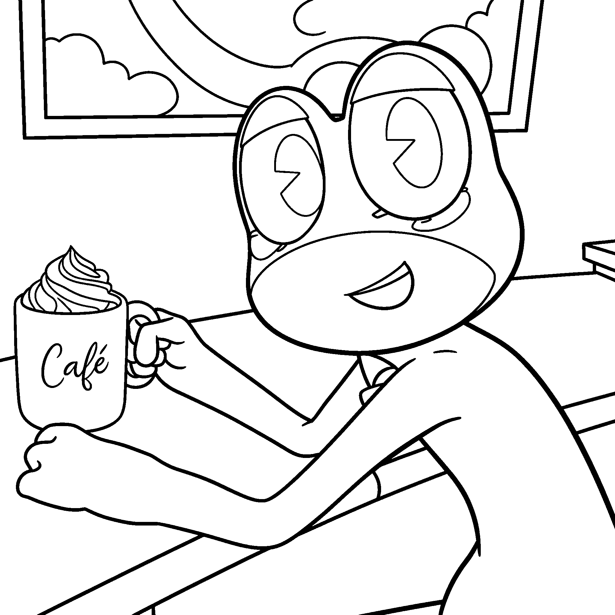ribbit frog drinking coffee cafe cup for kids tadc the amazing digital circus line art