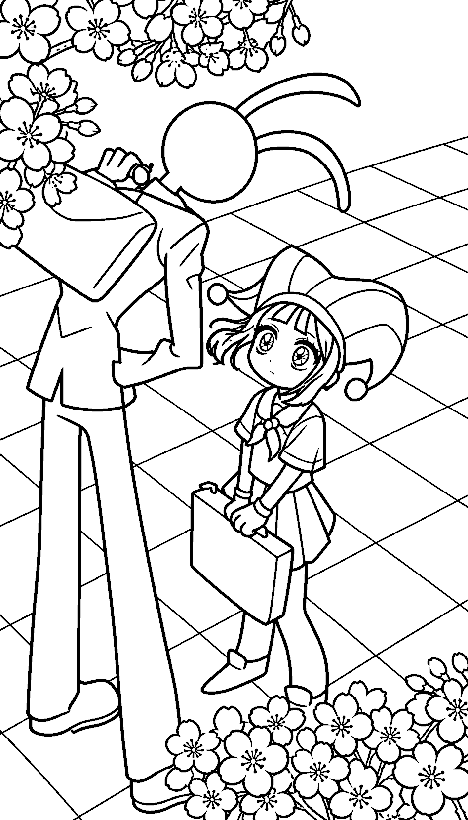 school uniform pomni and jax sakura spring for kids tadc the amazing digital circus line art