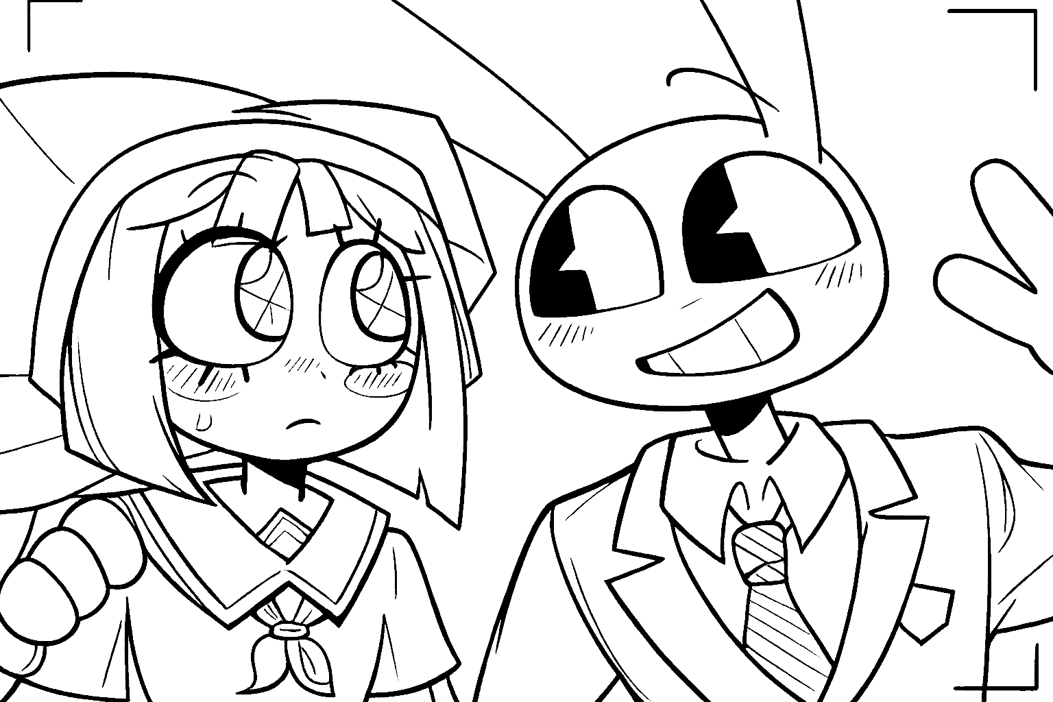 school uniform pomni and jax selfie for kids tadc the amazing digital circus line art