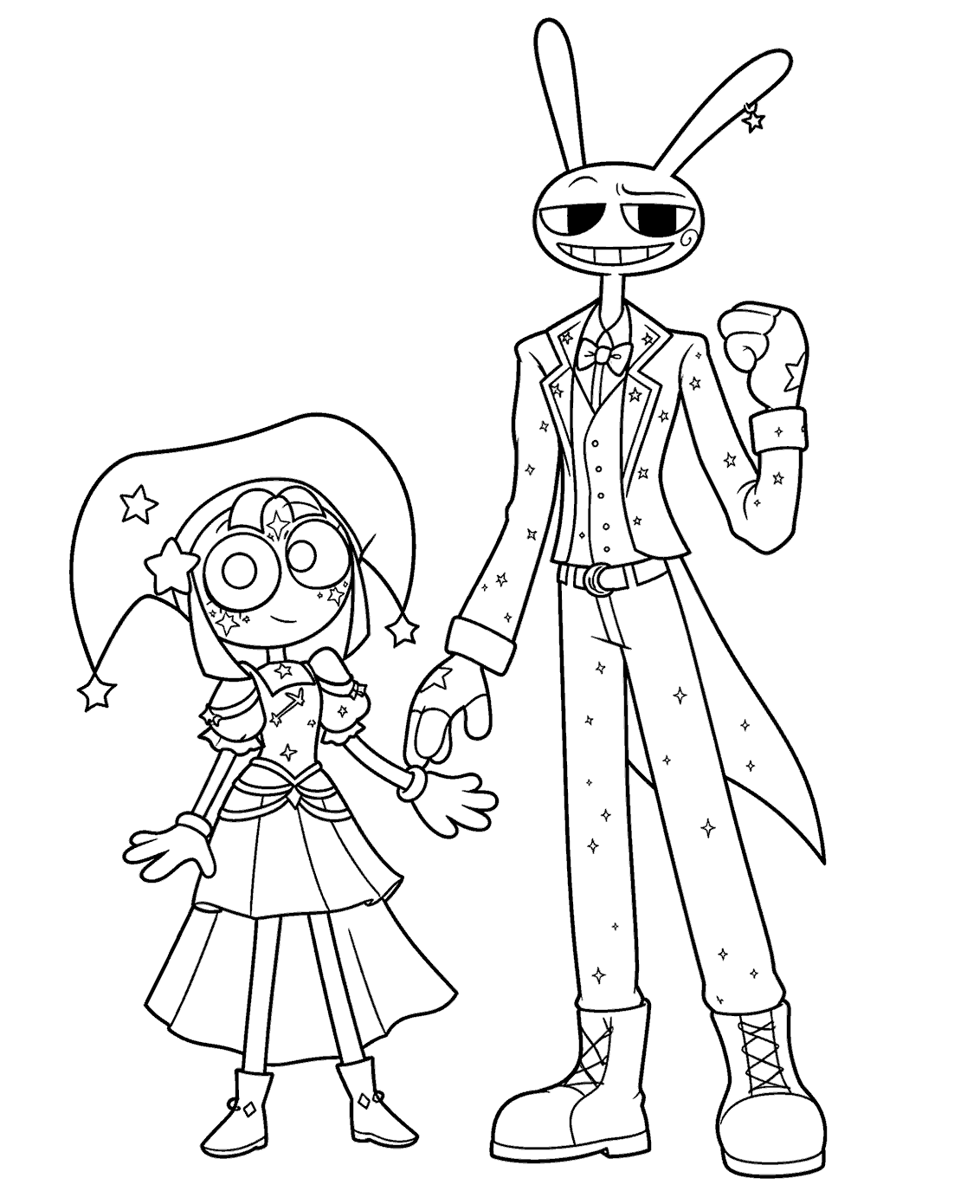 starry outfits pomni and jax holding hands for kids tadc the amazing digital circus line art
