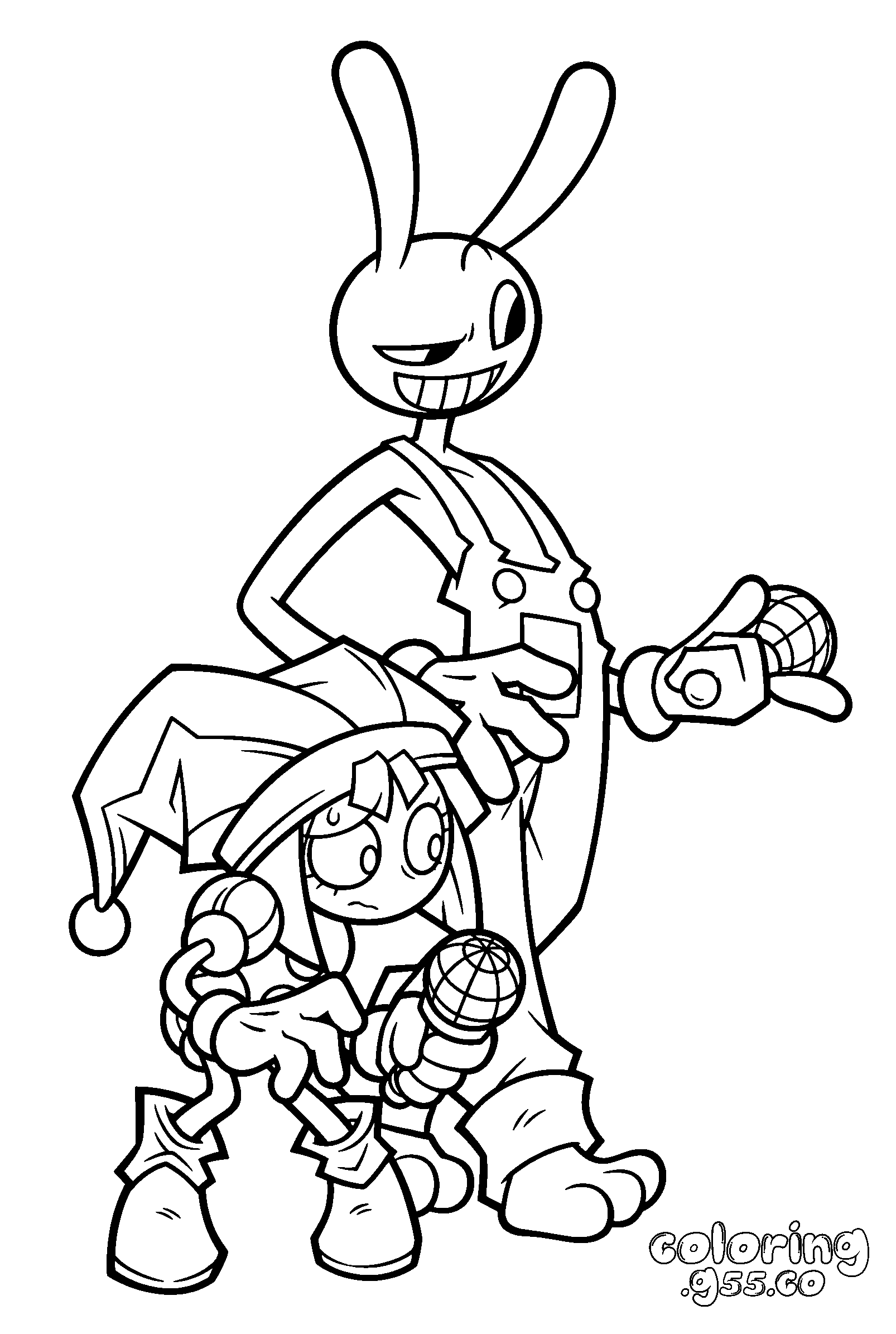 tadc jax and pomni fnf crossover line art
