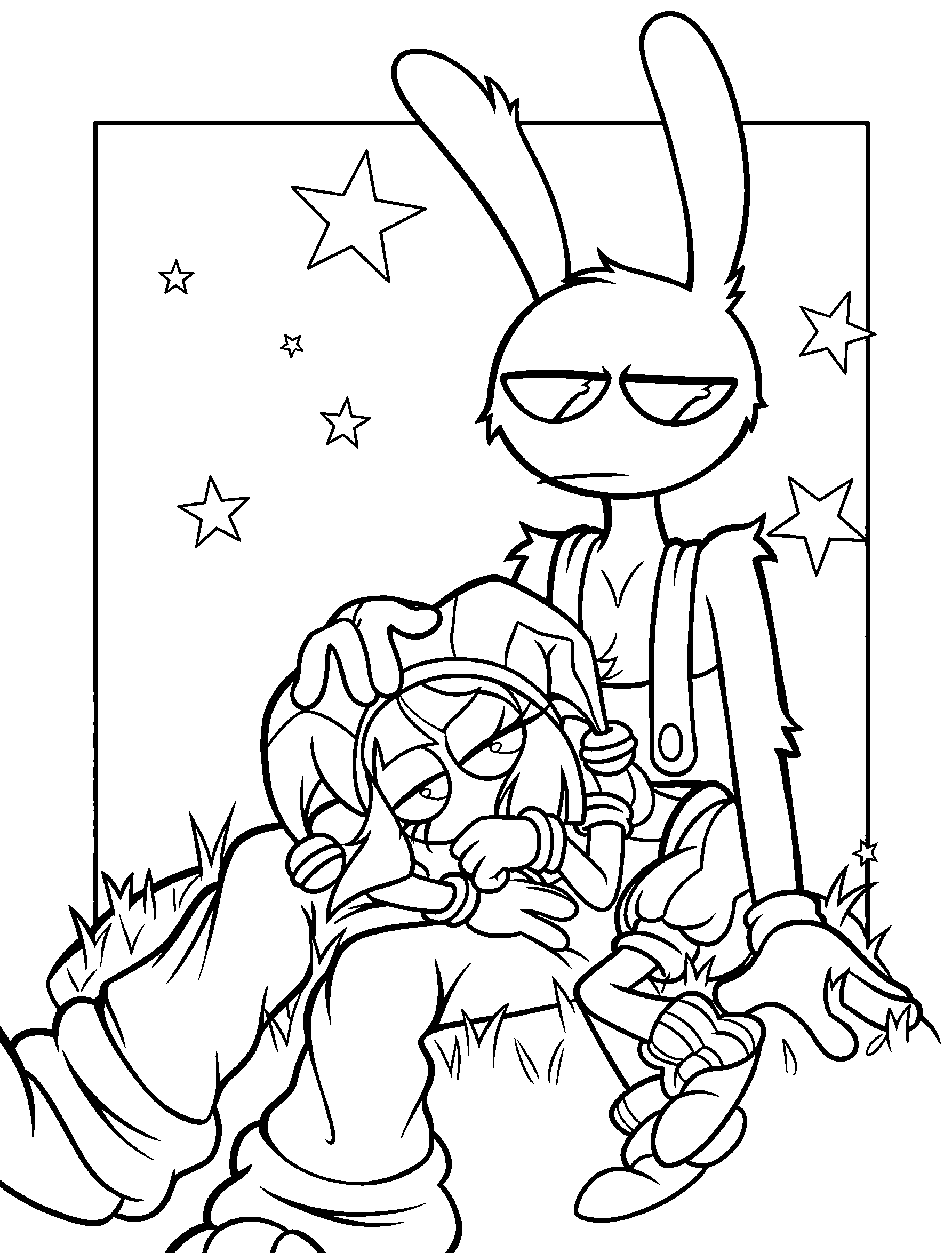 tired pomni sleeping on jax lap for kids tadc the amazing digital circus line art