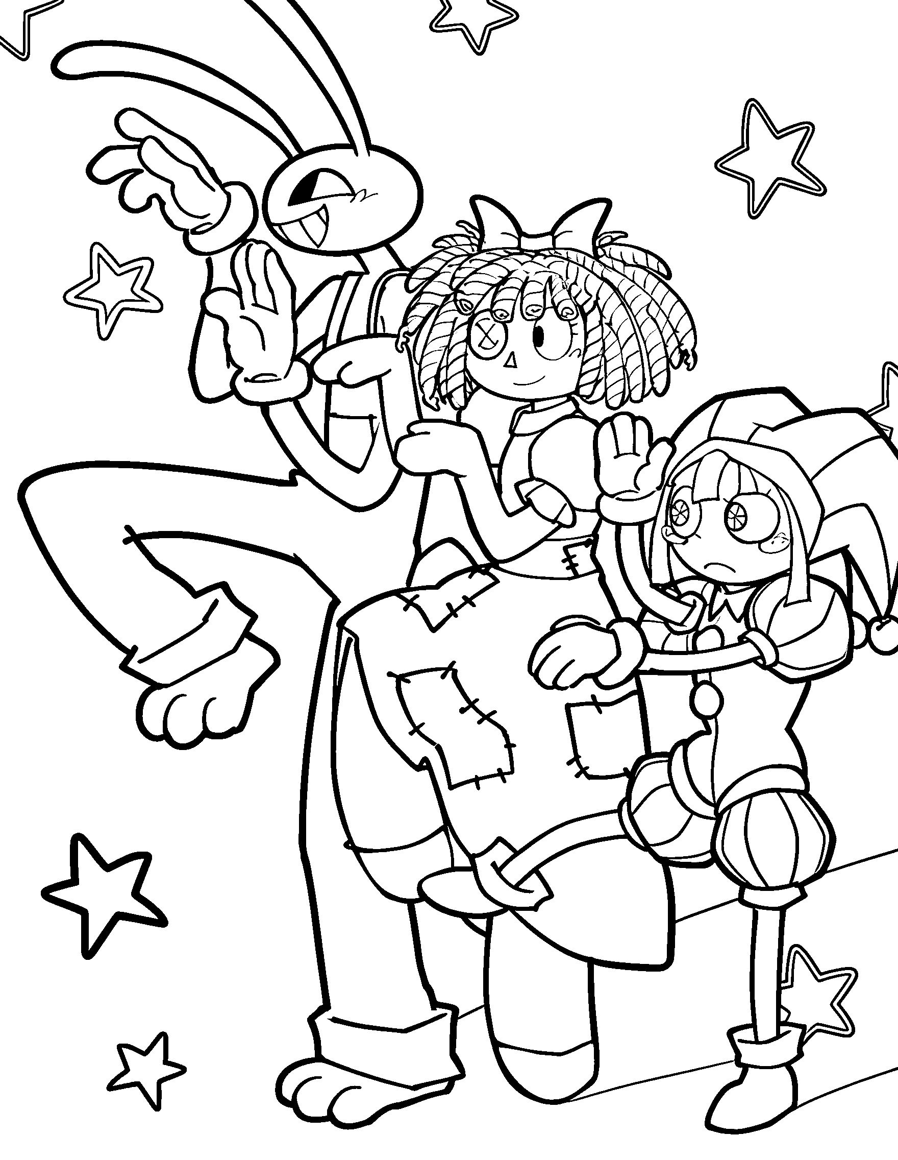 friends trio pomni ragatha and jax the amazing digital circus line art