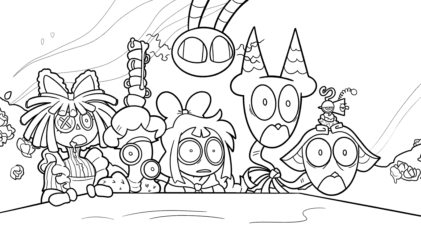 full crew alice in wonderland crossover outfits tadc the amazing digital circus line art