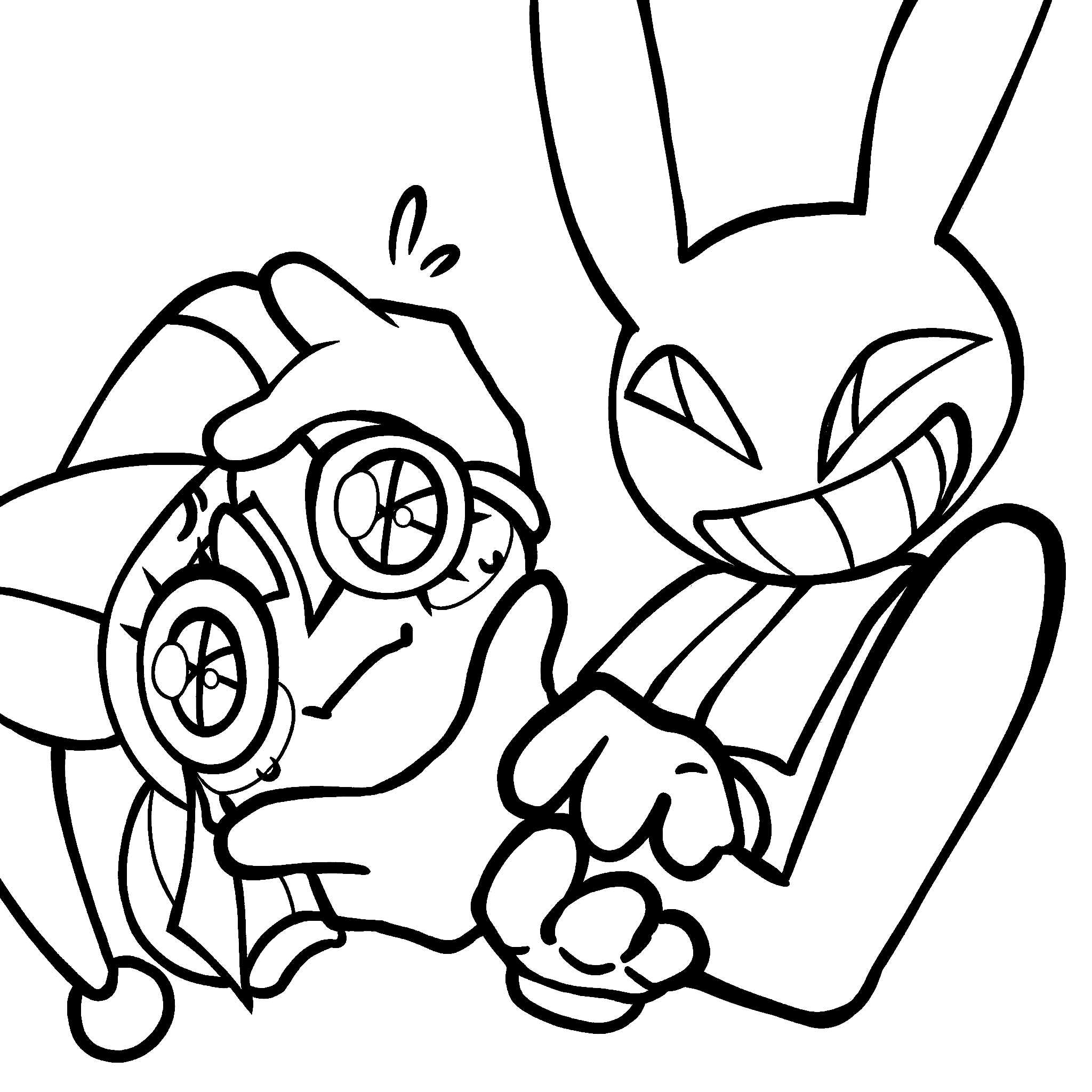 funny jax squeezing pomni face jester rabbit prank tadc the amazing digital circus line art