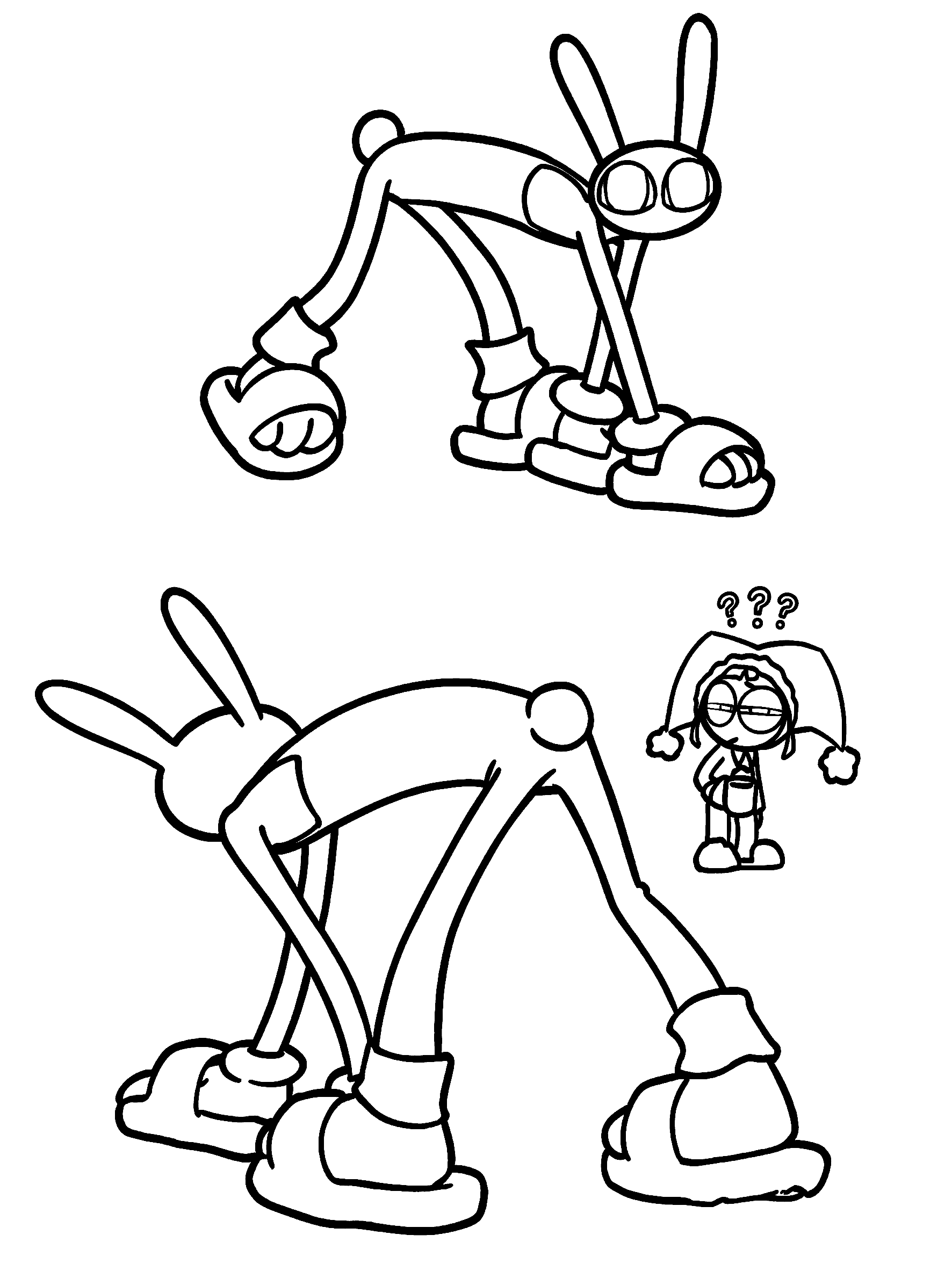 funny jax wearing slippers on hands confused pomni coffee tadc the amazing digital circus line art