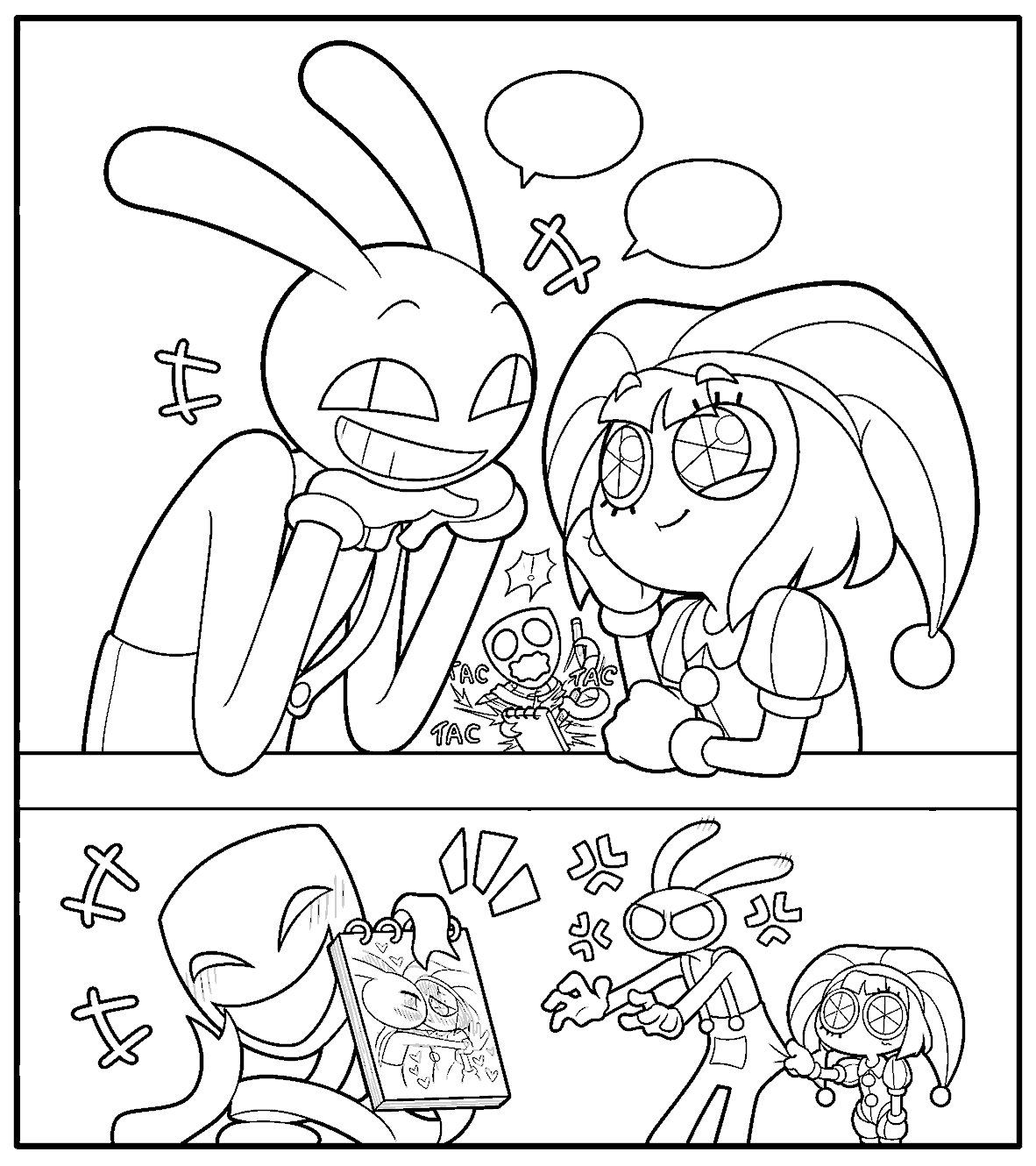 gangle fanart drawing jax and pomni comic strip tadc the amazing digital circus line art