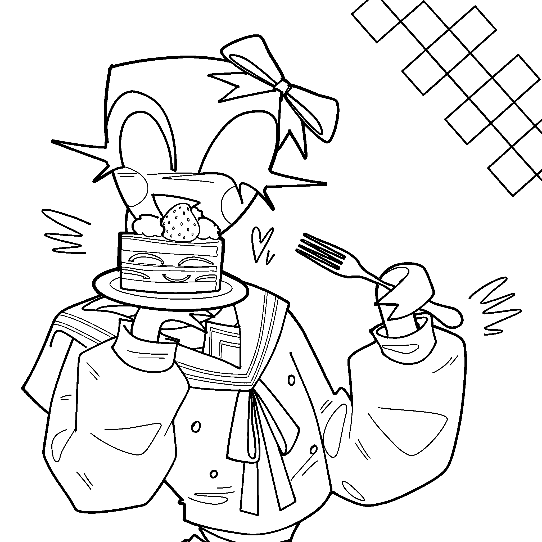 gangle sailor uniform eating strawberry cake dessert tadc the amazing digital circus line art