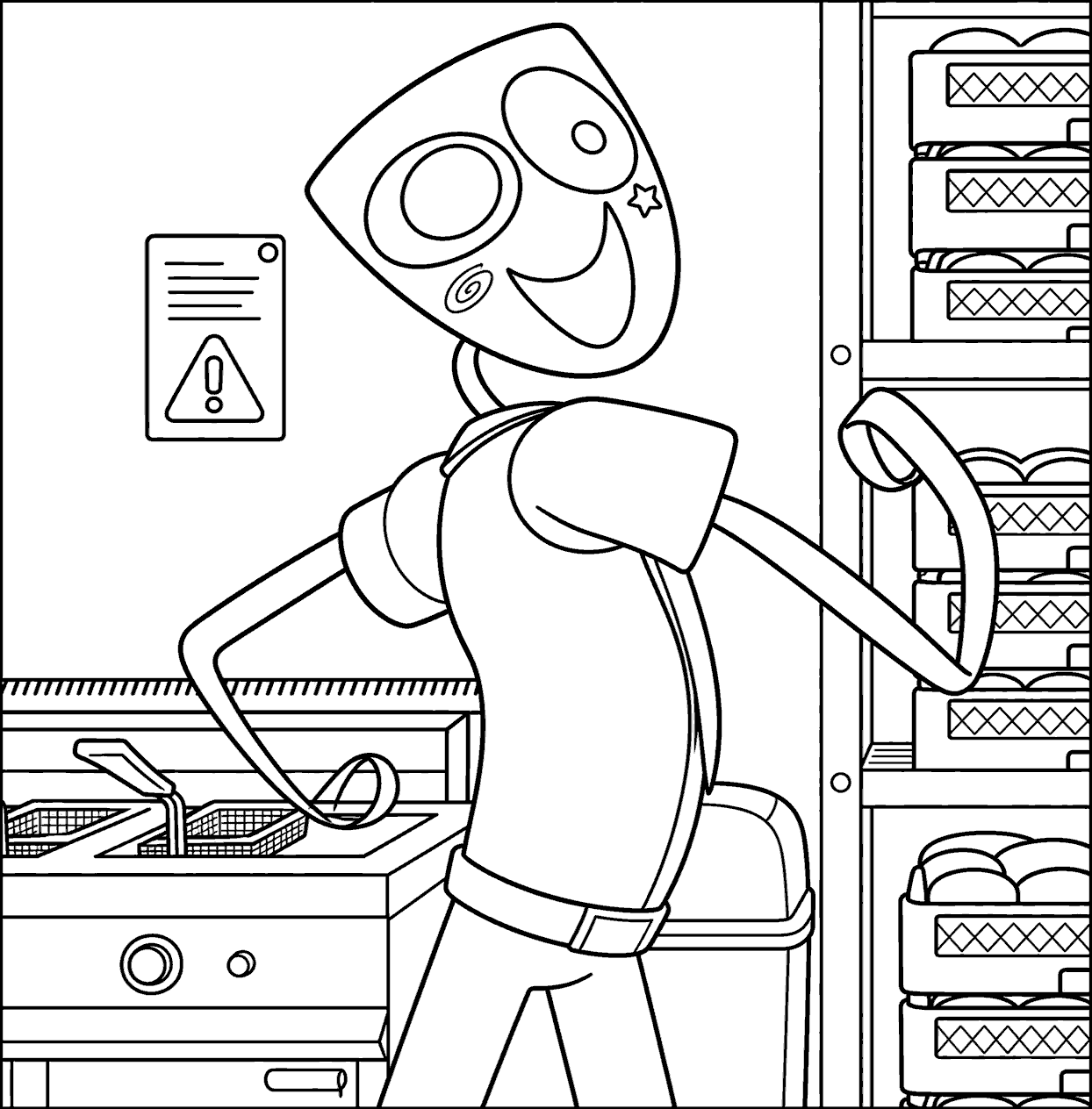 gangle working at fast food kitchen the amazing digital circus line art