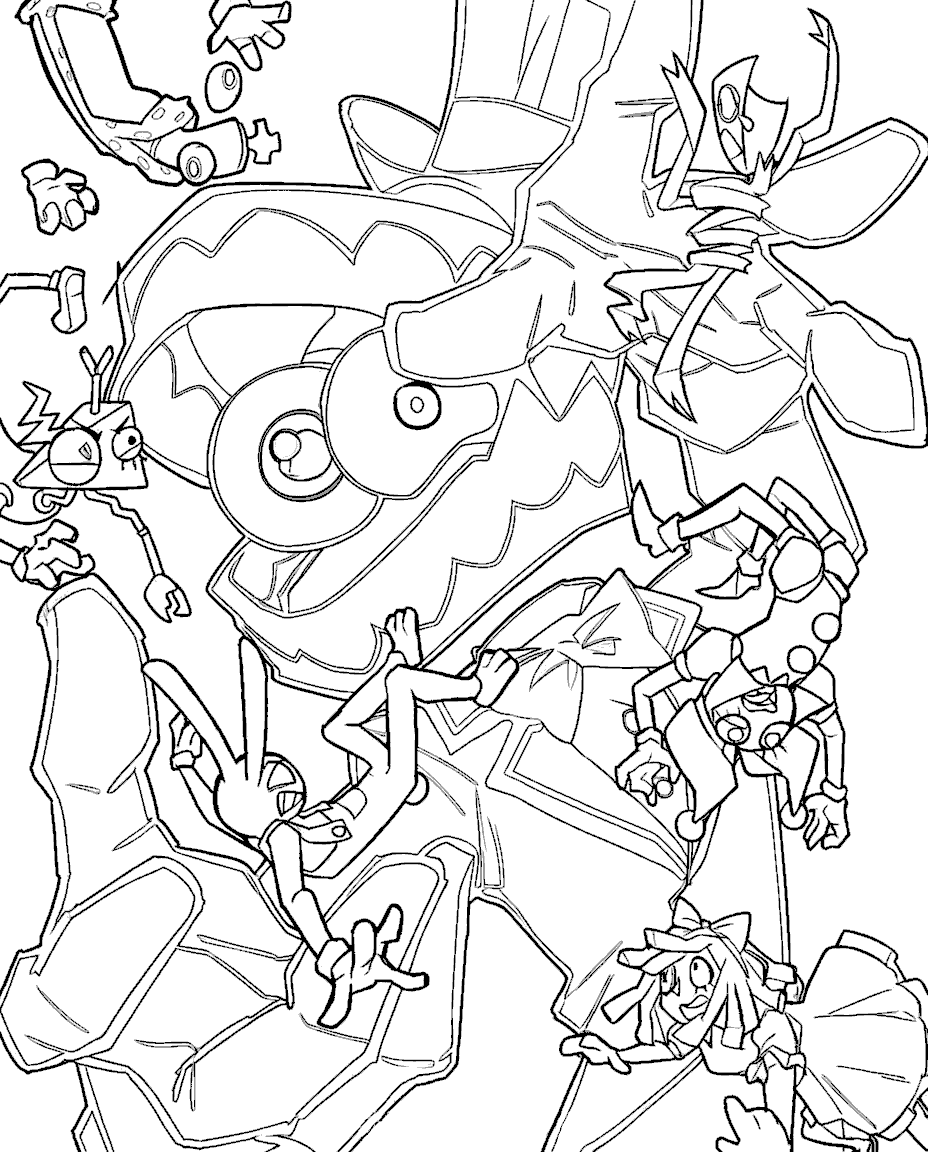 giant caine catching falling characters the amazing digital circus line art