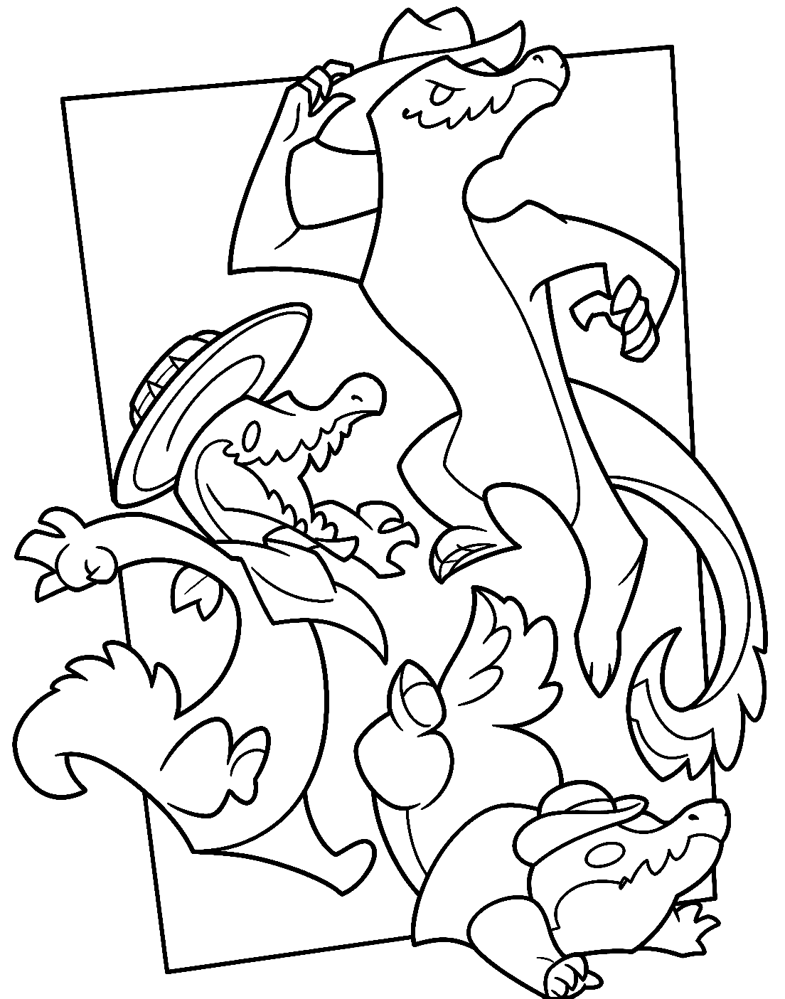 gummigoo and crocodile raider gang action tadc the amazing digital circus line art for kids and adults