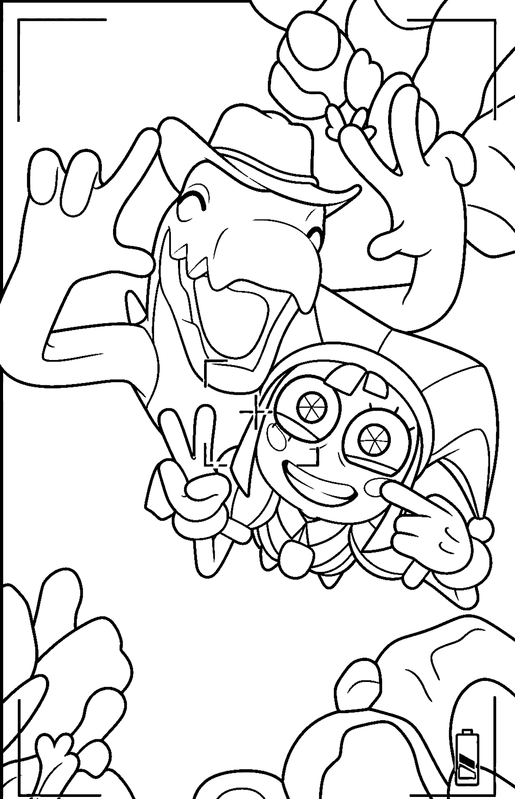 gummigoo and pomni selfie camera frame template tadc the amazing digital circus line art