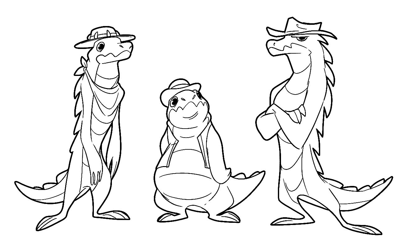 gummigoo crocodile cowboy band three lizards tadc the amazing digital circus line art for kids and adults