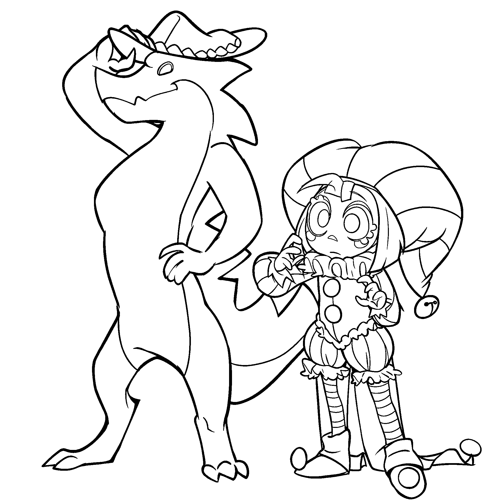 gummigoo tip his hat to pomni the amazing digital circus line art