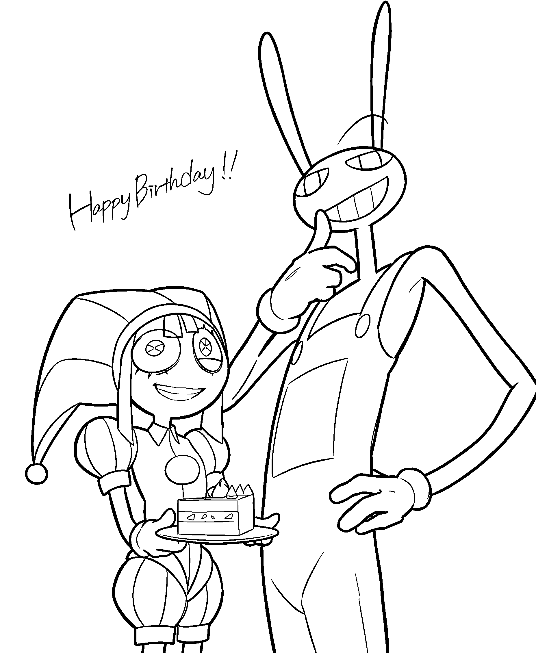 happy birthday pomni and jax the amazing digital circus line art
