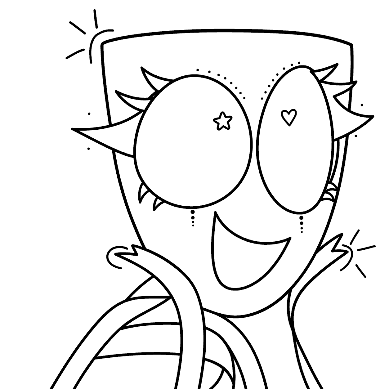 happy gangle comedy mask star heart eyes tadc the amazing digital circus line art
