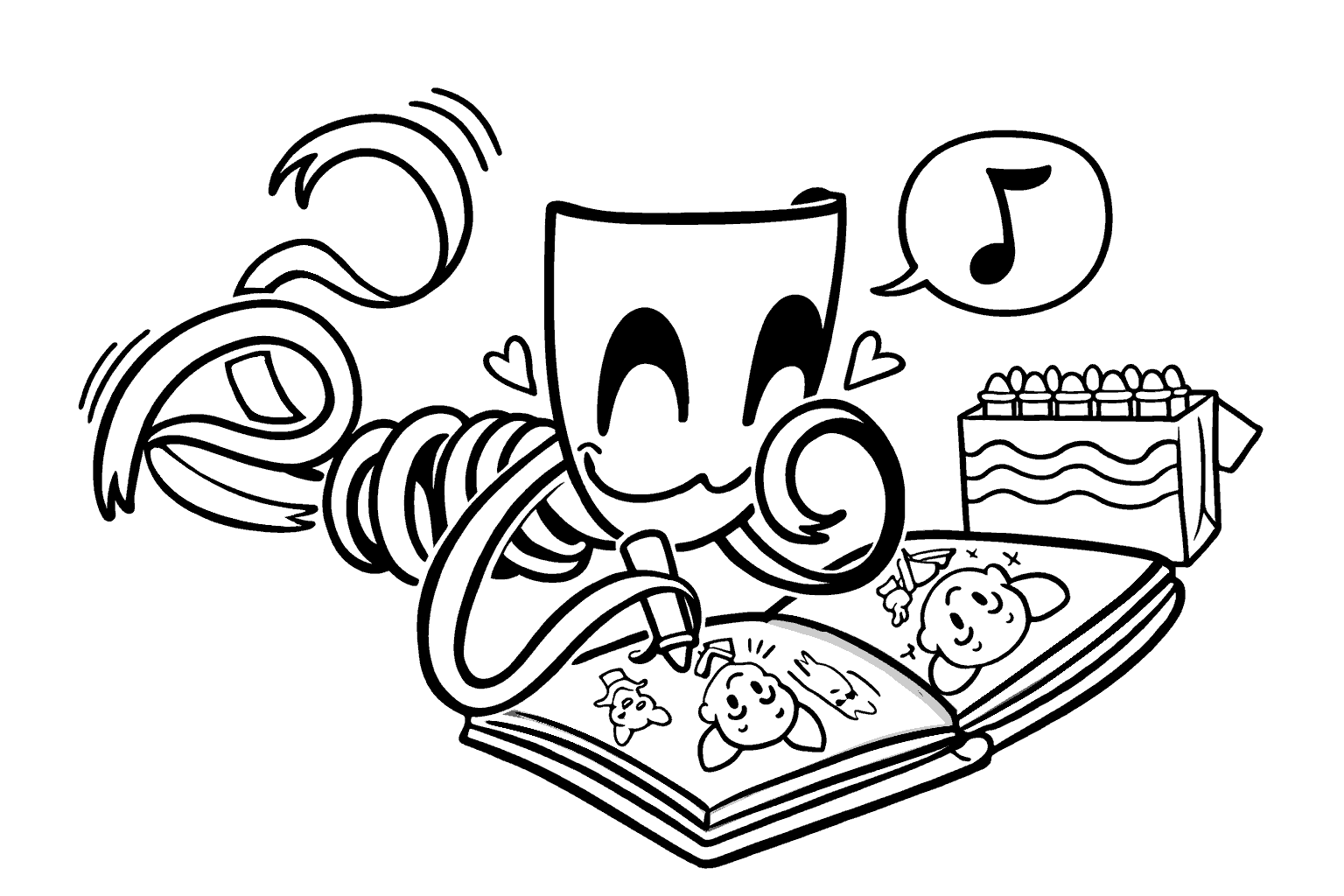 happy gangle drawing in sketchbook the amazing digital circus line art