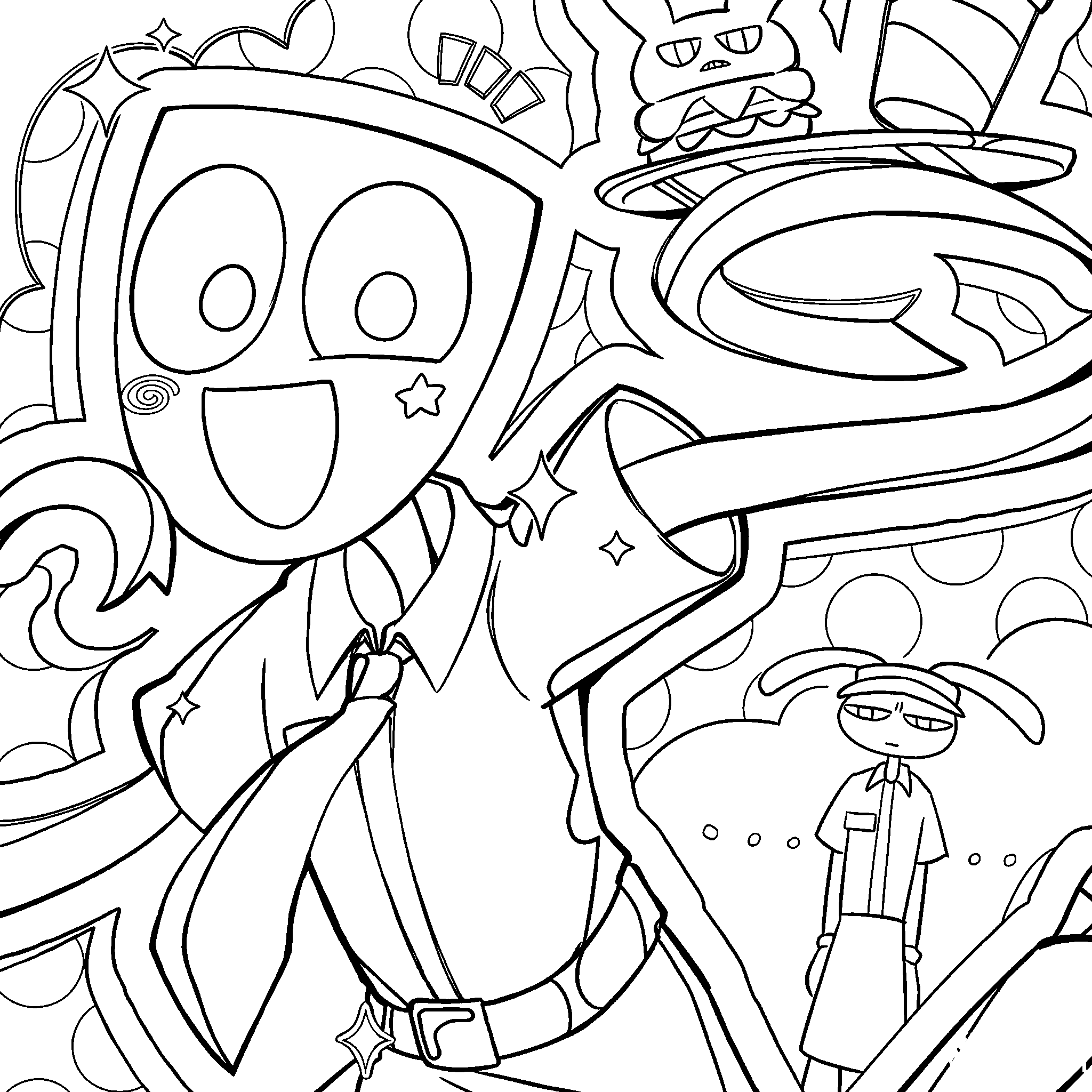 happy gangle serving burger the amazing digital circus line art
