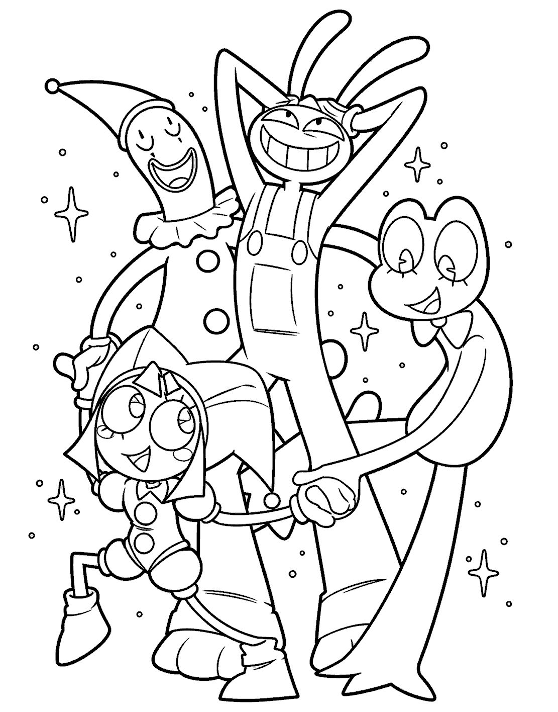 happy pomni jax kaufmo ribbit frog stars tadc the amazing digital circus line art