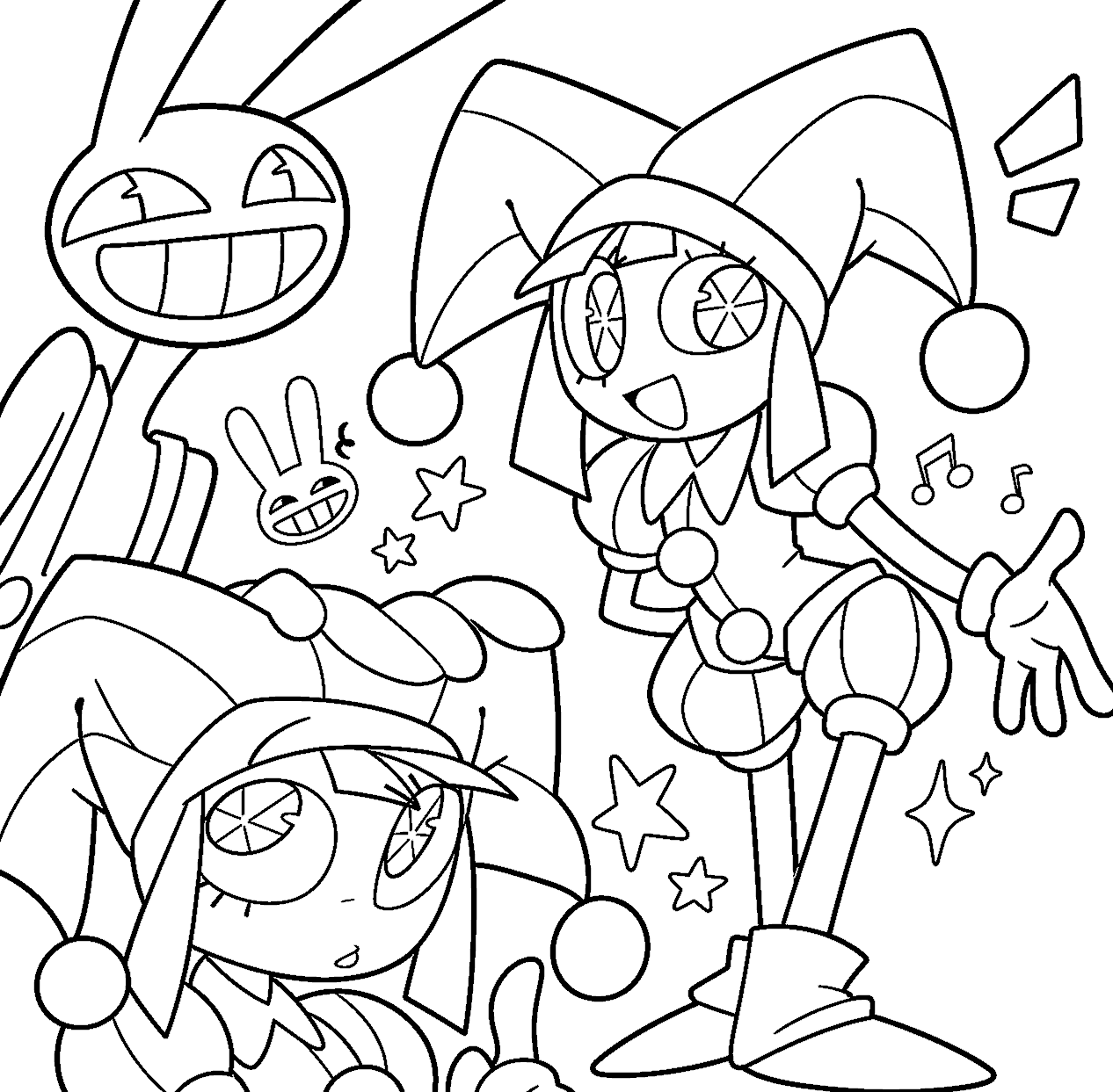 happy pomni singing and grinning jax bunny icon tadc the amazing digital circus line art