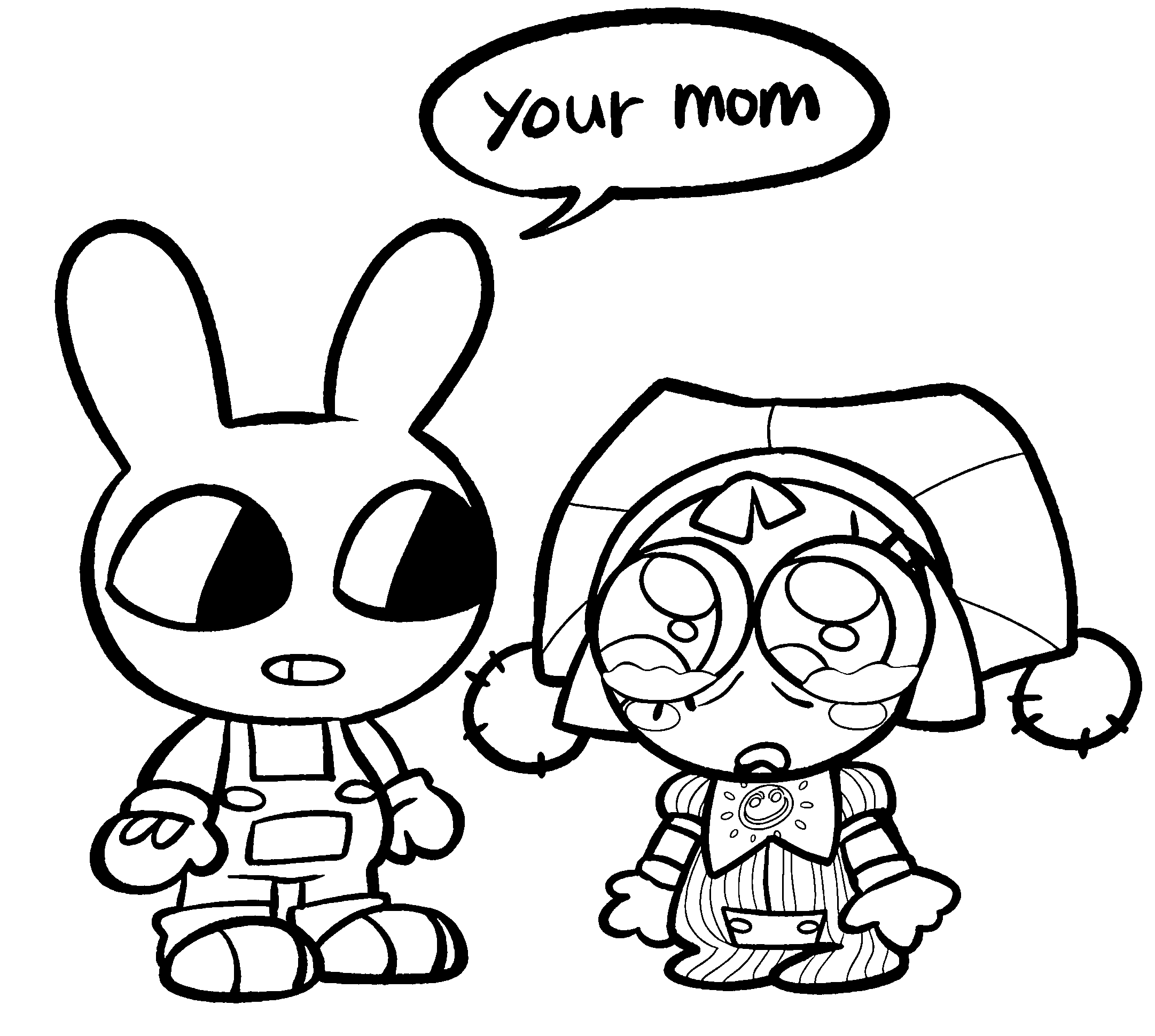 jax and crying pomni funny scene the amazing digital circus line art